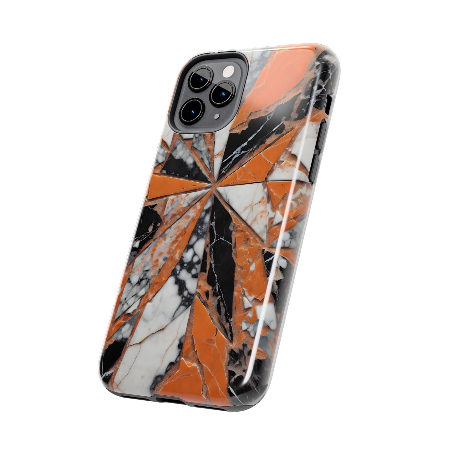 Shattered Pieces Marble Black and Orange Tough Phone Case - for iPhone