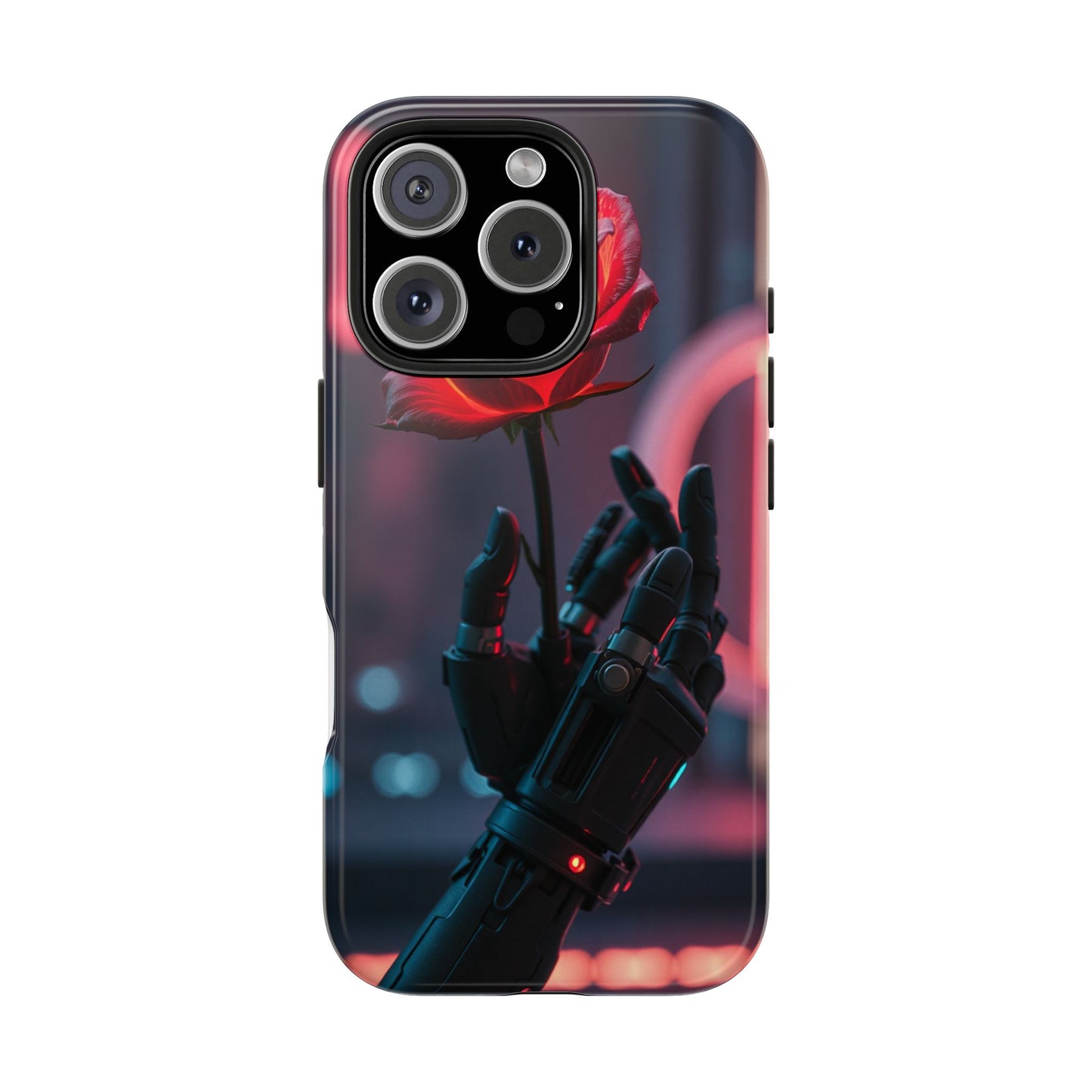 Futuristic Tough Phone Case with Robotic Rose Design | Durable Protection