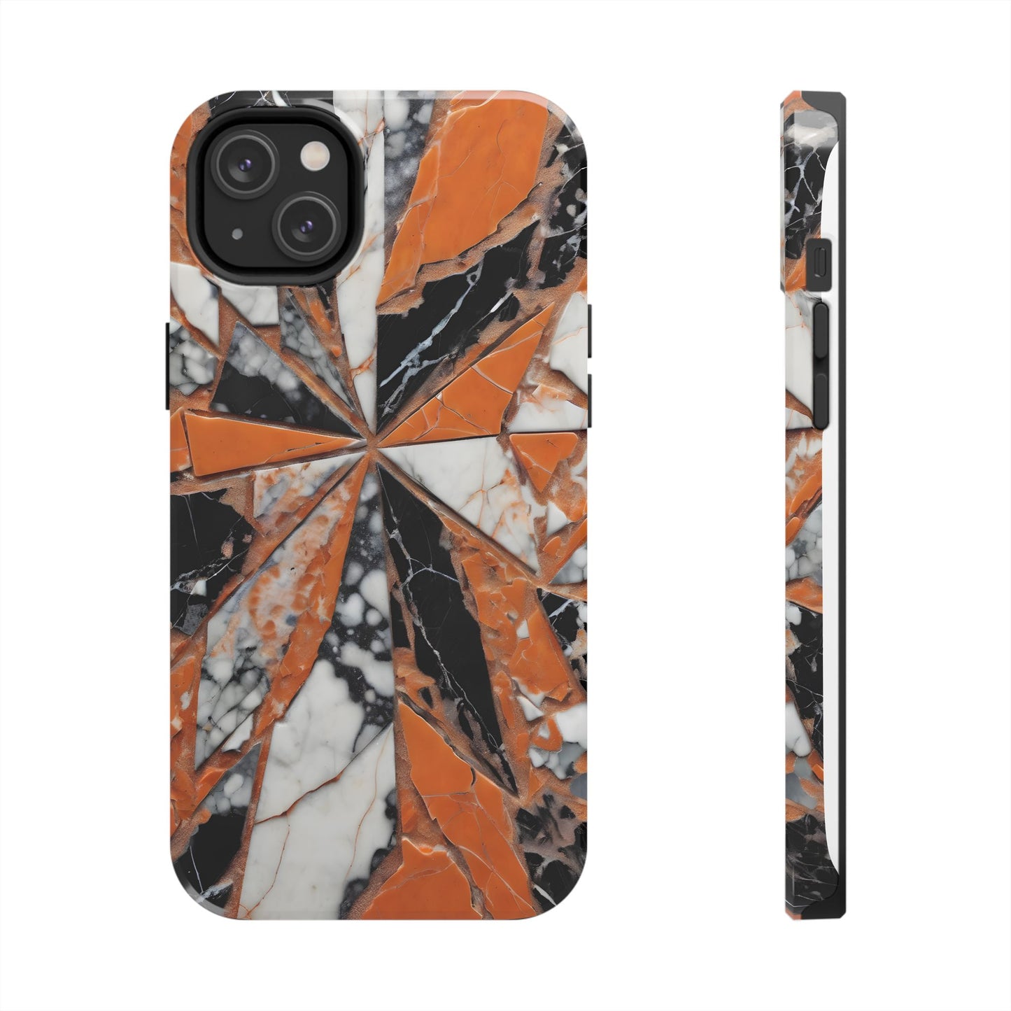 Shattered Pieces Marble Black and Orange Tough Phone Case - for iPhone