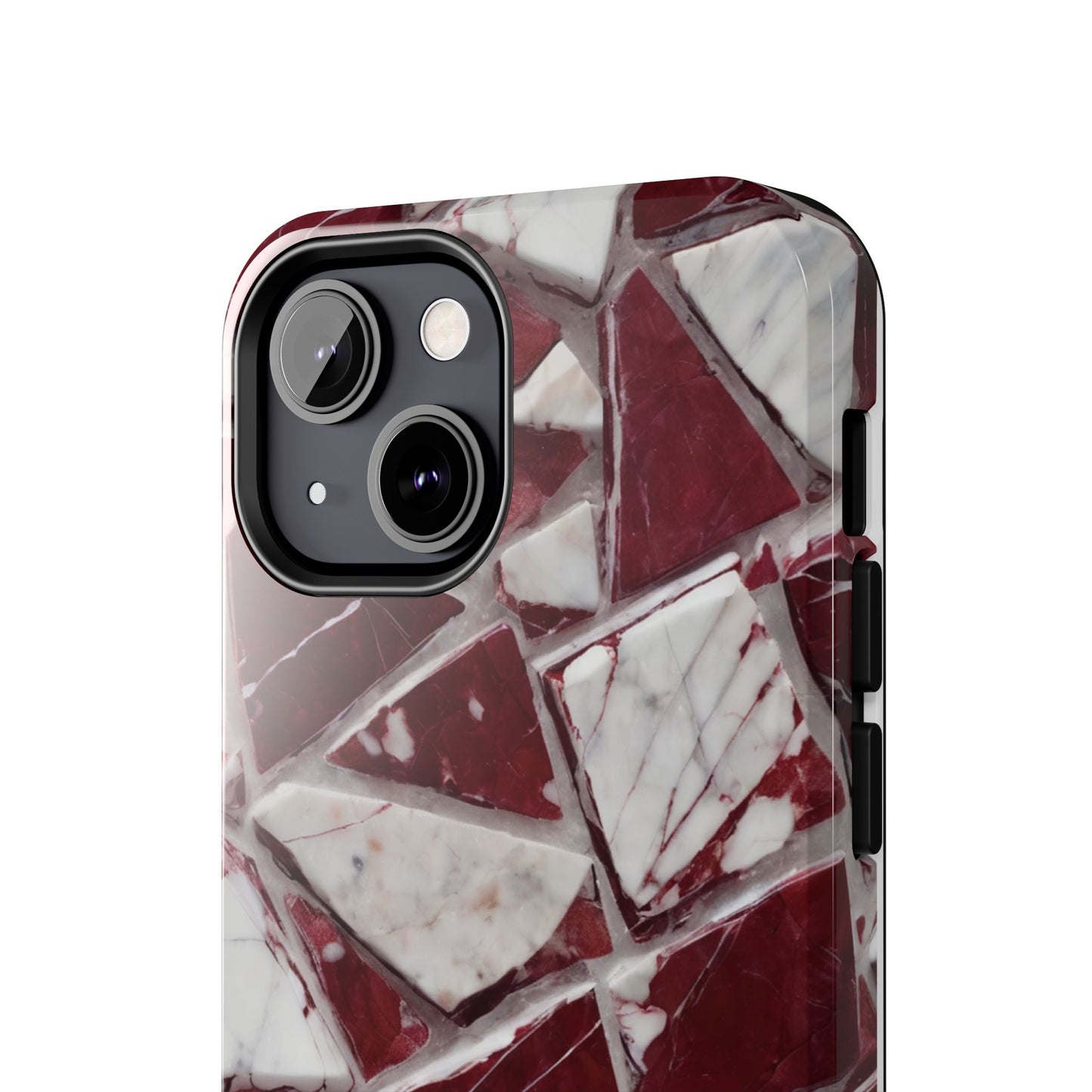 Elegant Red Pieces Marble Pattern Tough Phone Case - Stylish Protection for iPhone