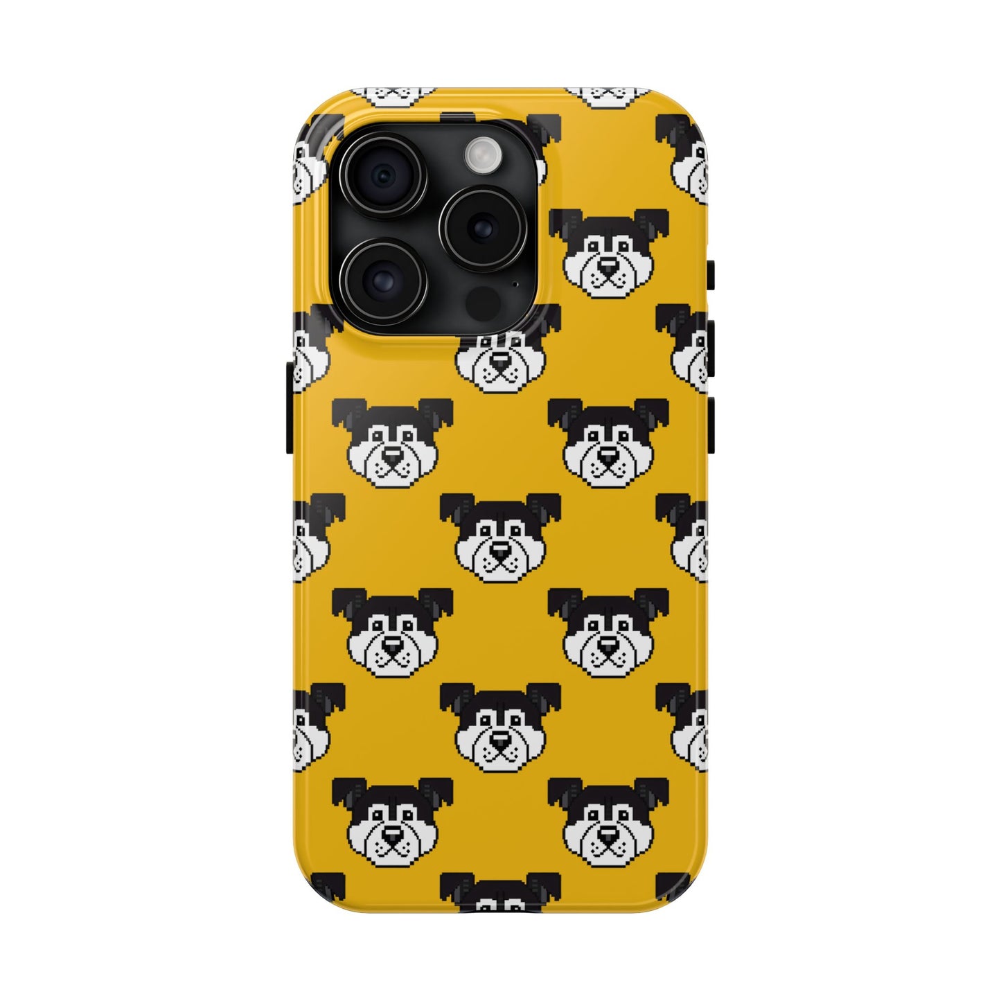 Playful Dog Pattern Tough Phone Case for Pet Lovers - Pixel Art Dog Yellow Background - for iPhone