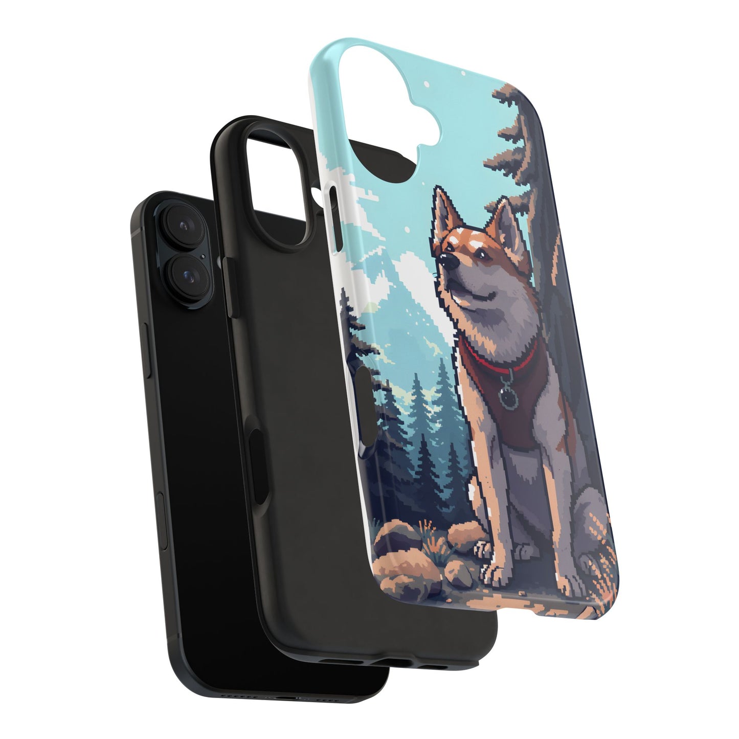 Retro Dog Adventure Tough Phone Case - Pixel Art Shiba Inu Design - for iPhone