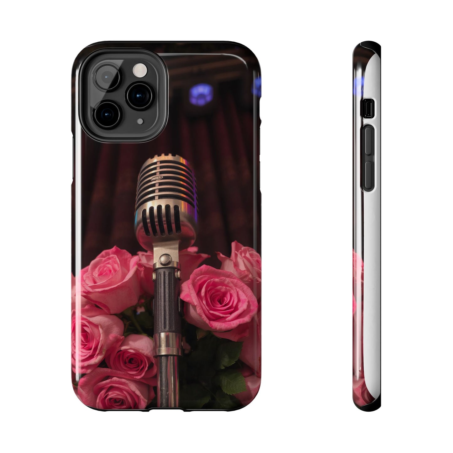 Stylish Tough Phone Case with Vintage Microphone and Roses