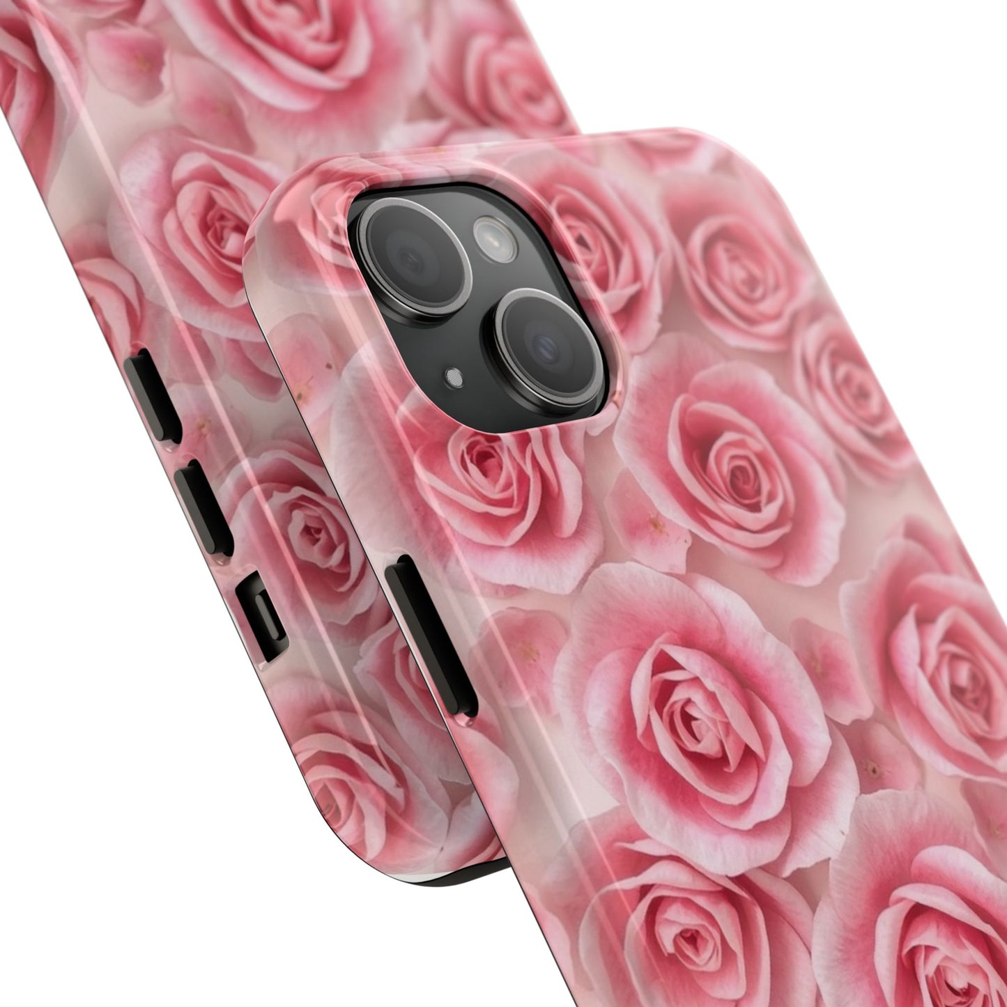 Floral Tough Phone Case - Pink Rose Design, Durable Protection for Flower Lovers