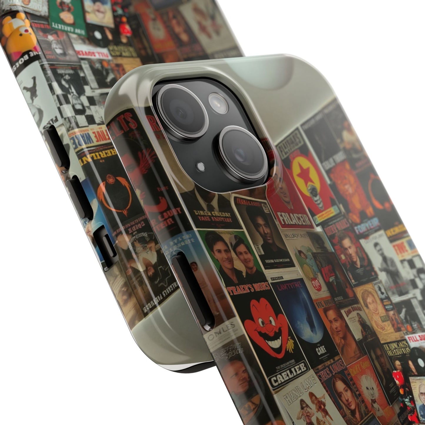 Retro Vibe Tough Phone Case - Vintage Movie Posters & Plush Toys Design