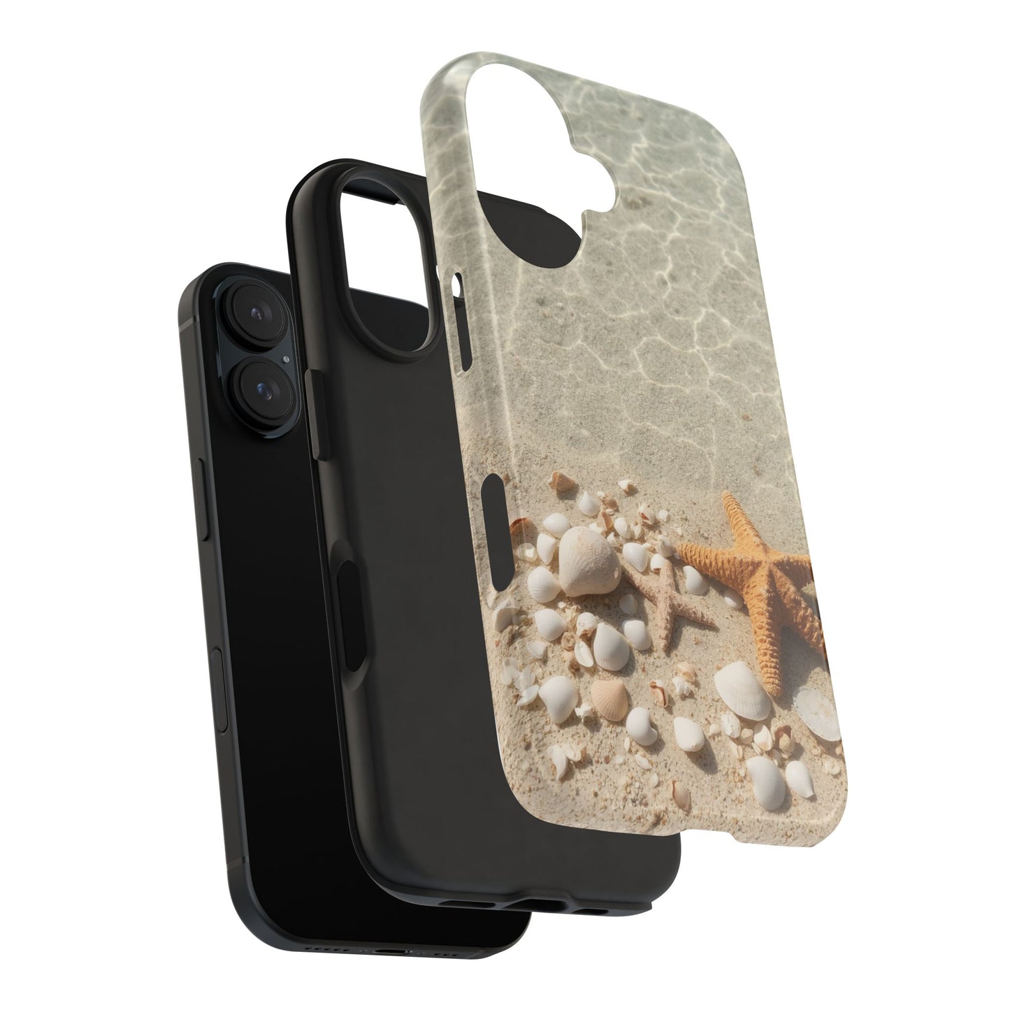Beach-Inspired Tough Phone Case with Starfish and Seashell Design