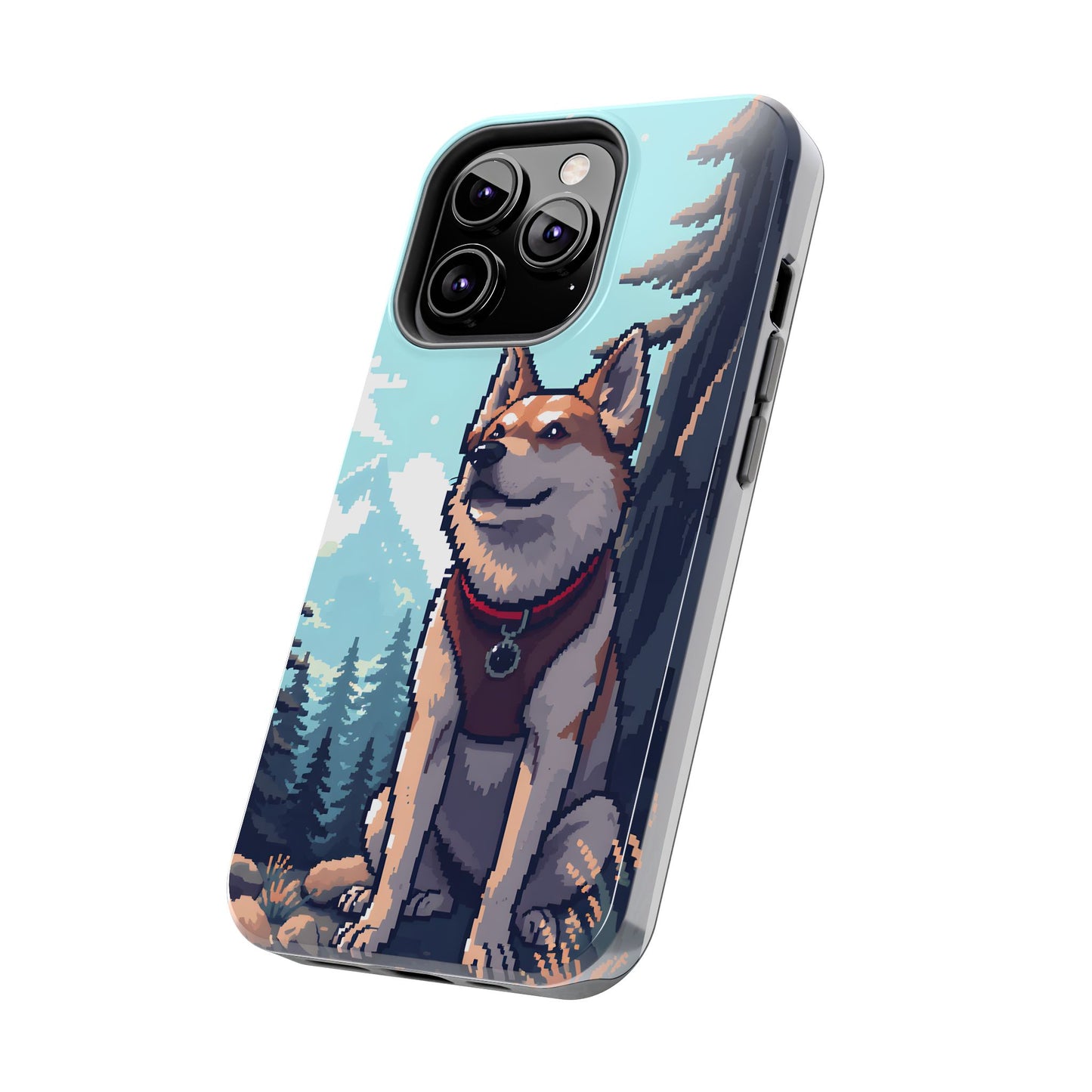 Retro Dog Adventure Tough Phone Case - Pixel Art Shiba Inu Design - for iPhone