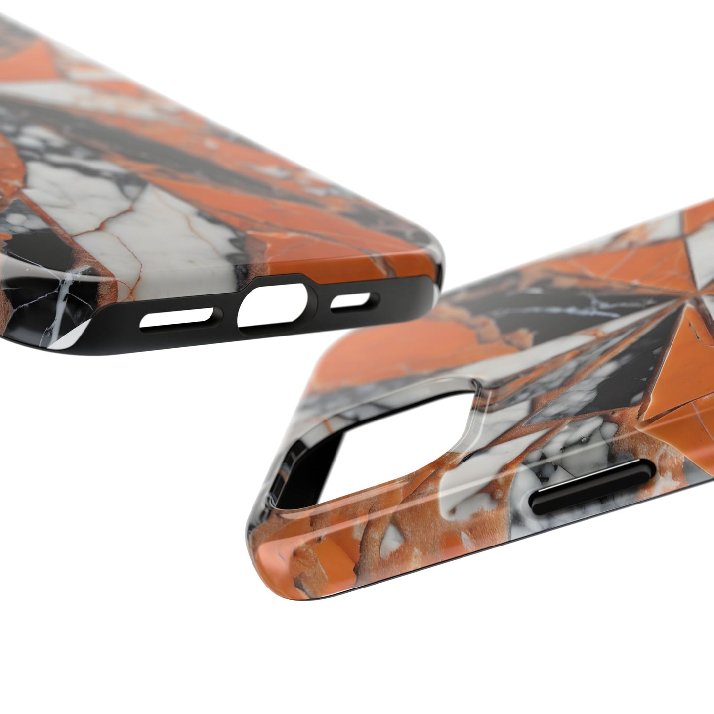 Shattered Pieces Marble Black and Orange Tough Phone Case - for iPhone