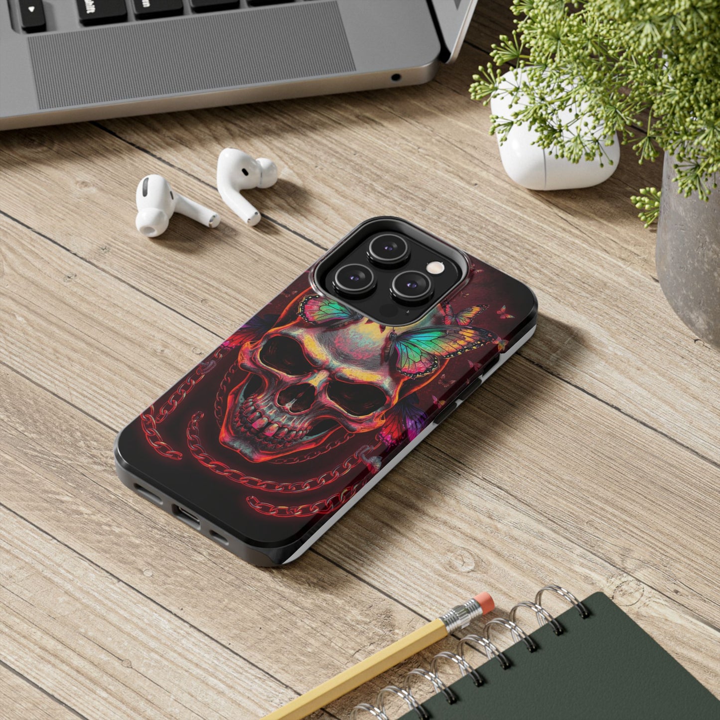 Gothic Skull Phone Case with Butterflies - Durable Tough Phone Case