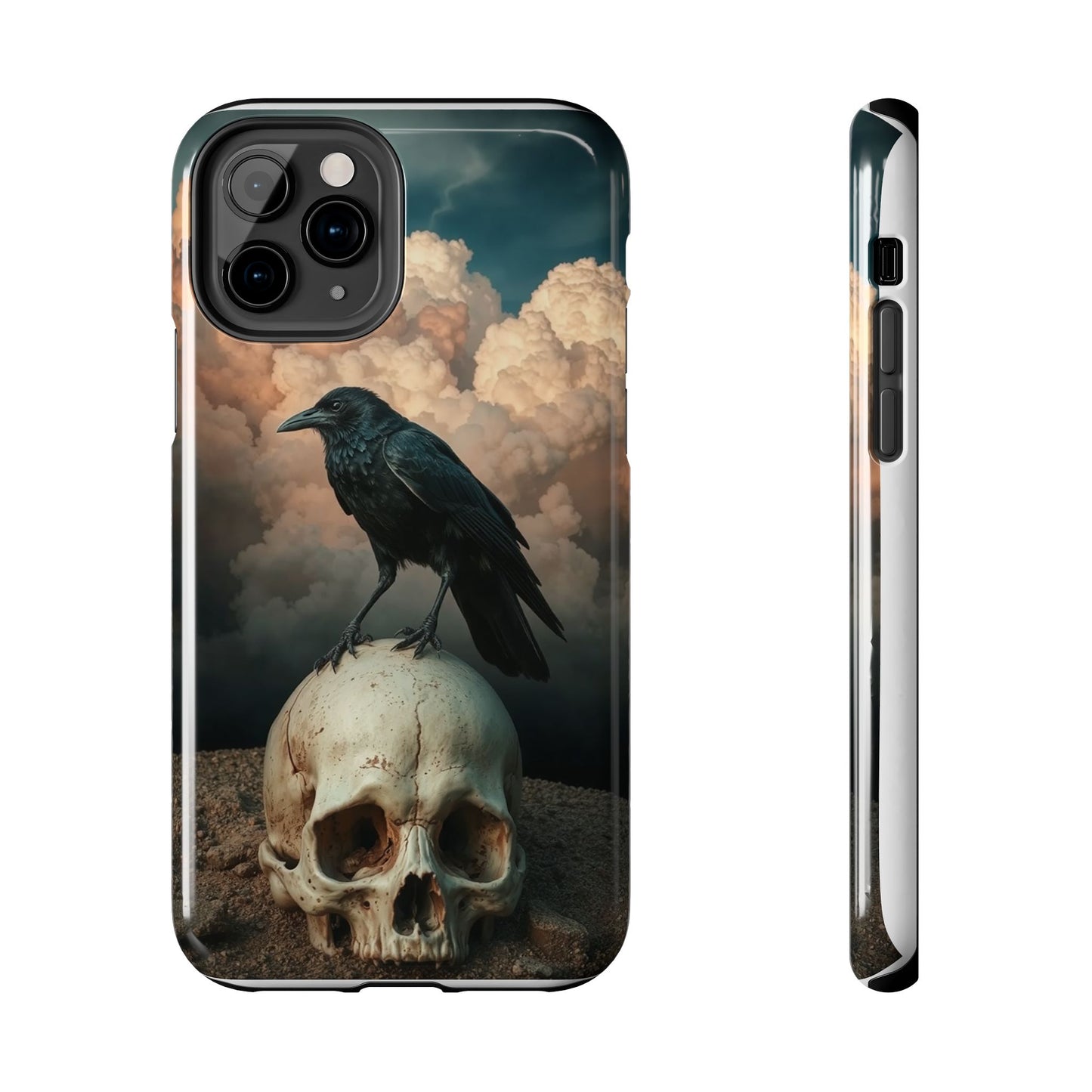 Gothic Raven Skull Tough Phone Case - Unique Protective Cover for Halloween Lovers