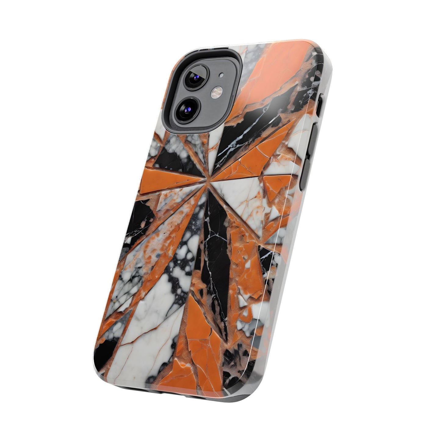Shattered Pieces Marble Black and Orange Tough Phone Case - for iPhone