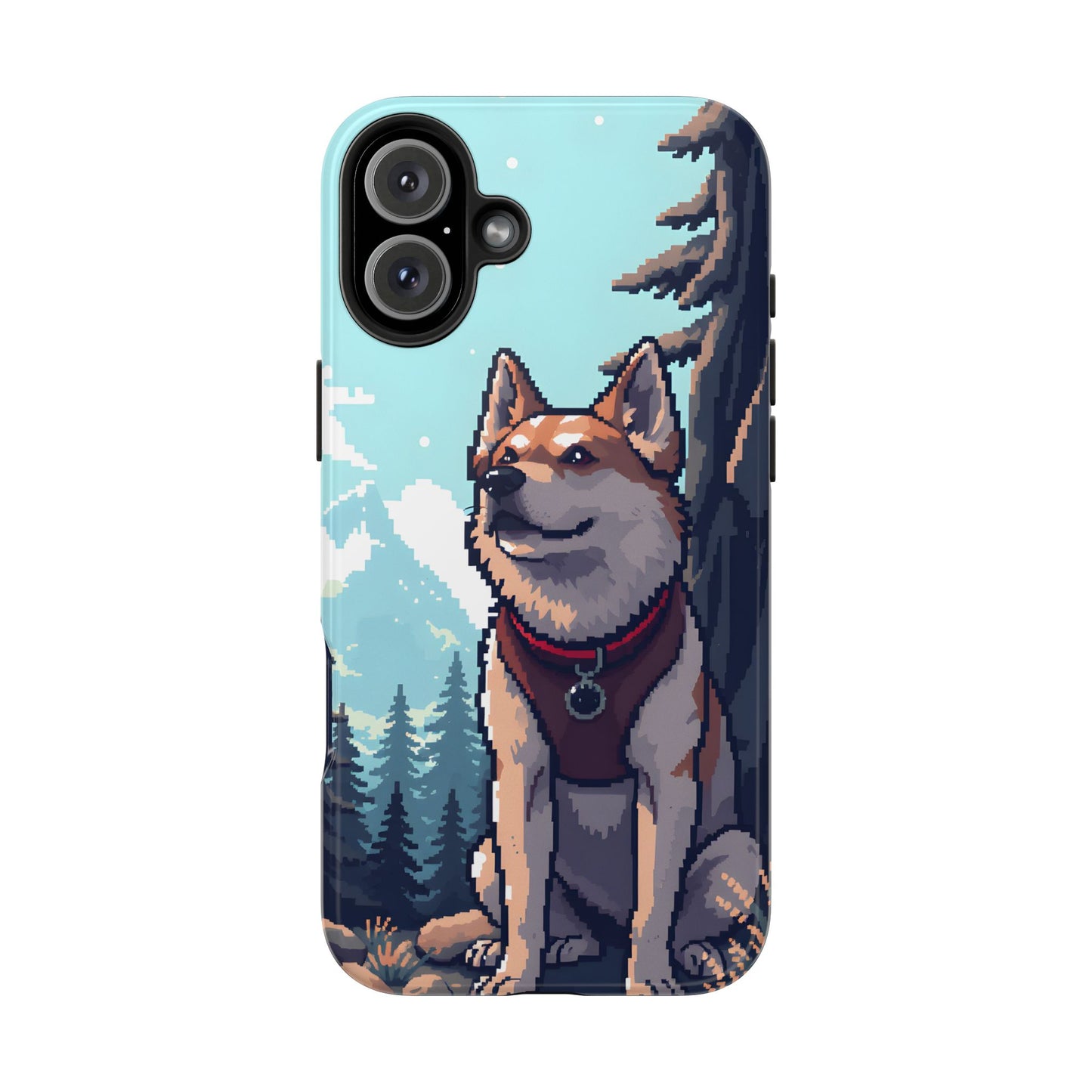 Retro Dog Adventure Tough Phone Case - Pixel Art Shiba Inu Design - for iPhone