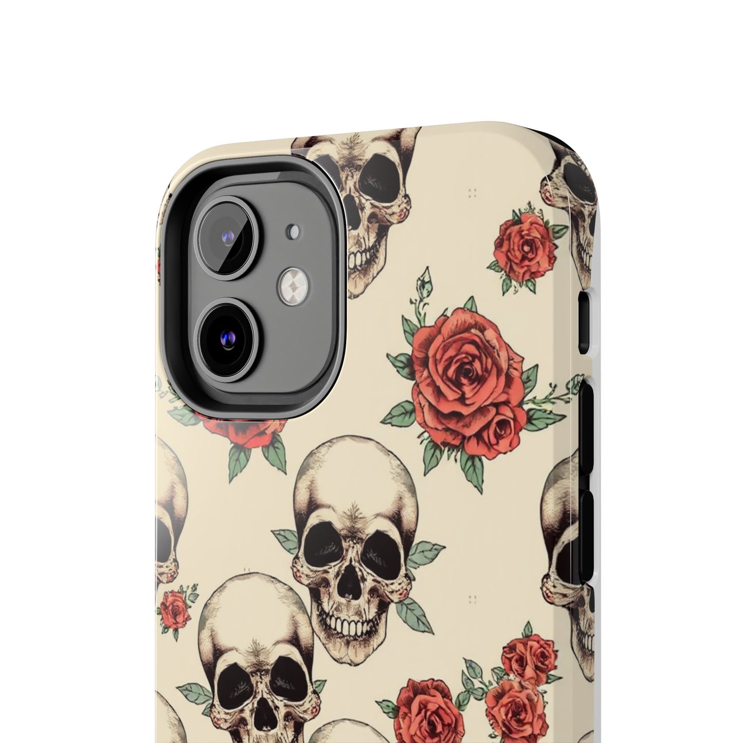 Tough Phone Case with Skull and Rose Design - Edgy Floral iPhone Protection
