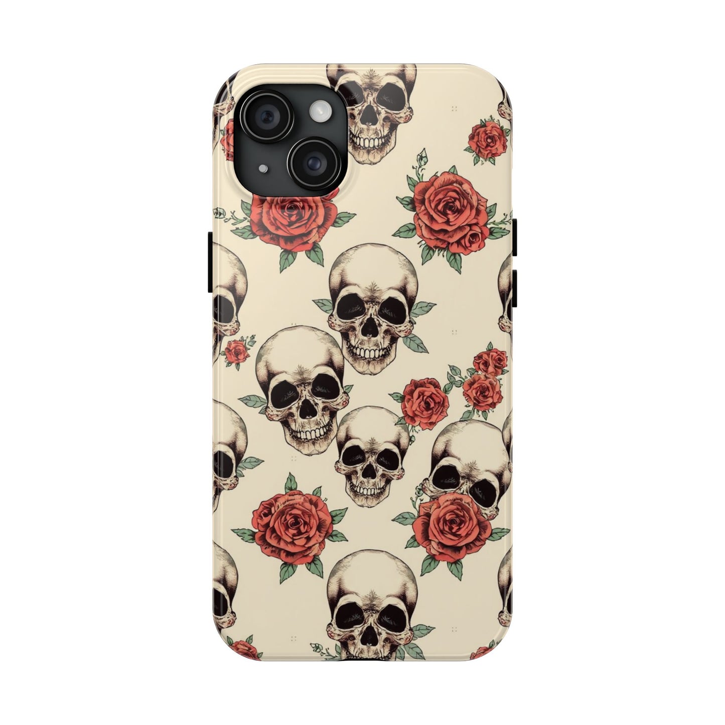 Tough Phone Case with Skull and Rose Design - Edgy Floral iPhone Protection