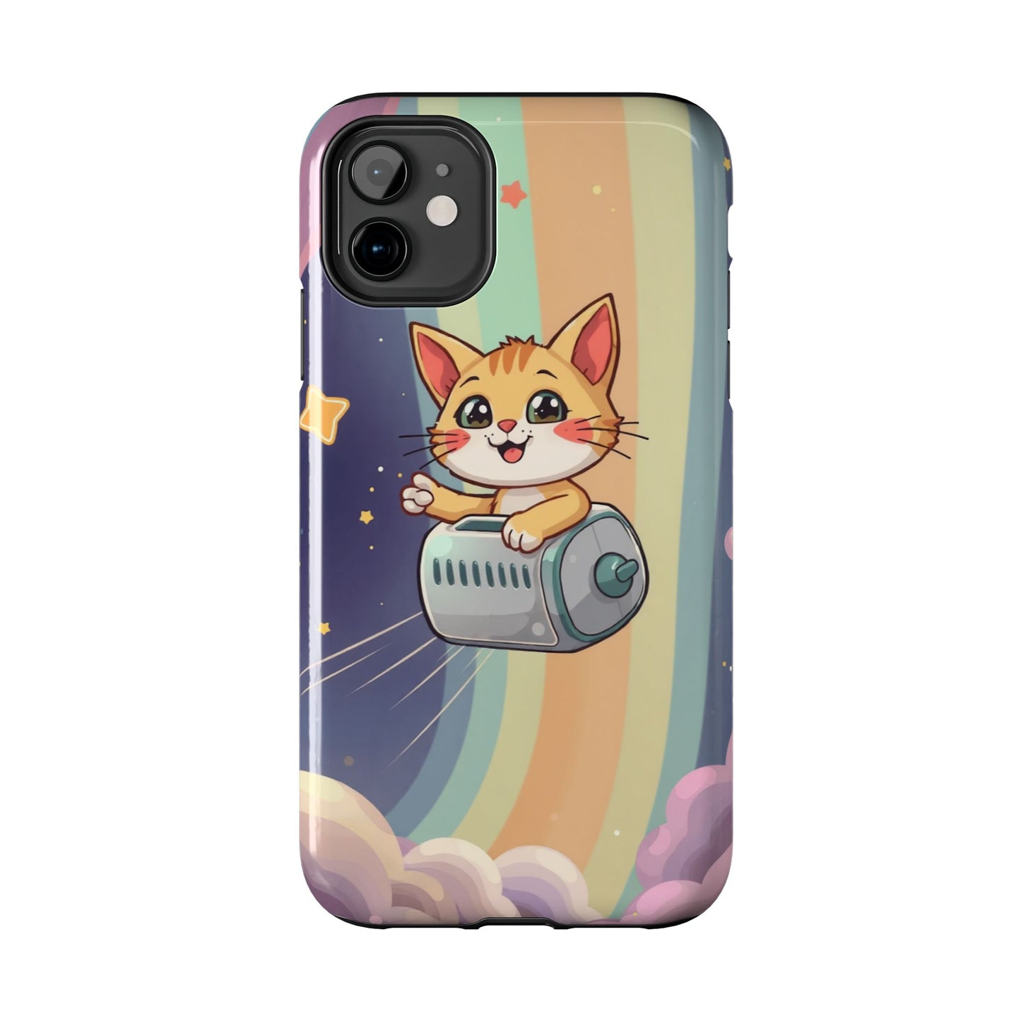 Cute Cat Rocket Phone Case - Vibrant and Playful Tough Case
