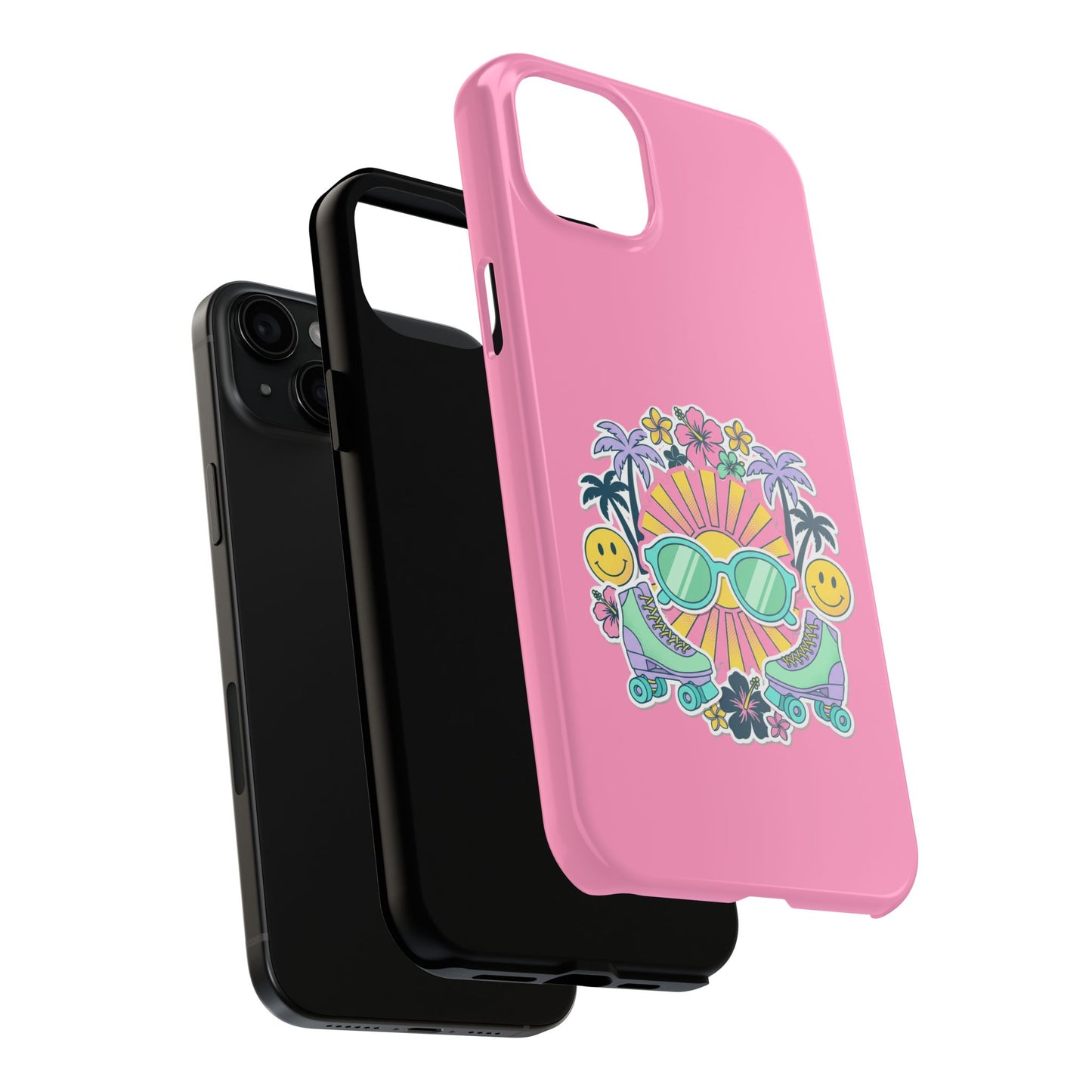 Retro Summer Phone Case — Y2K Palm Trees, Roller Skates & Smiley Collage
