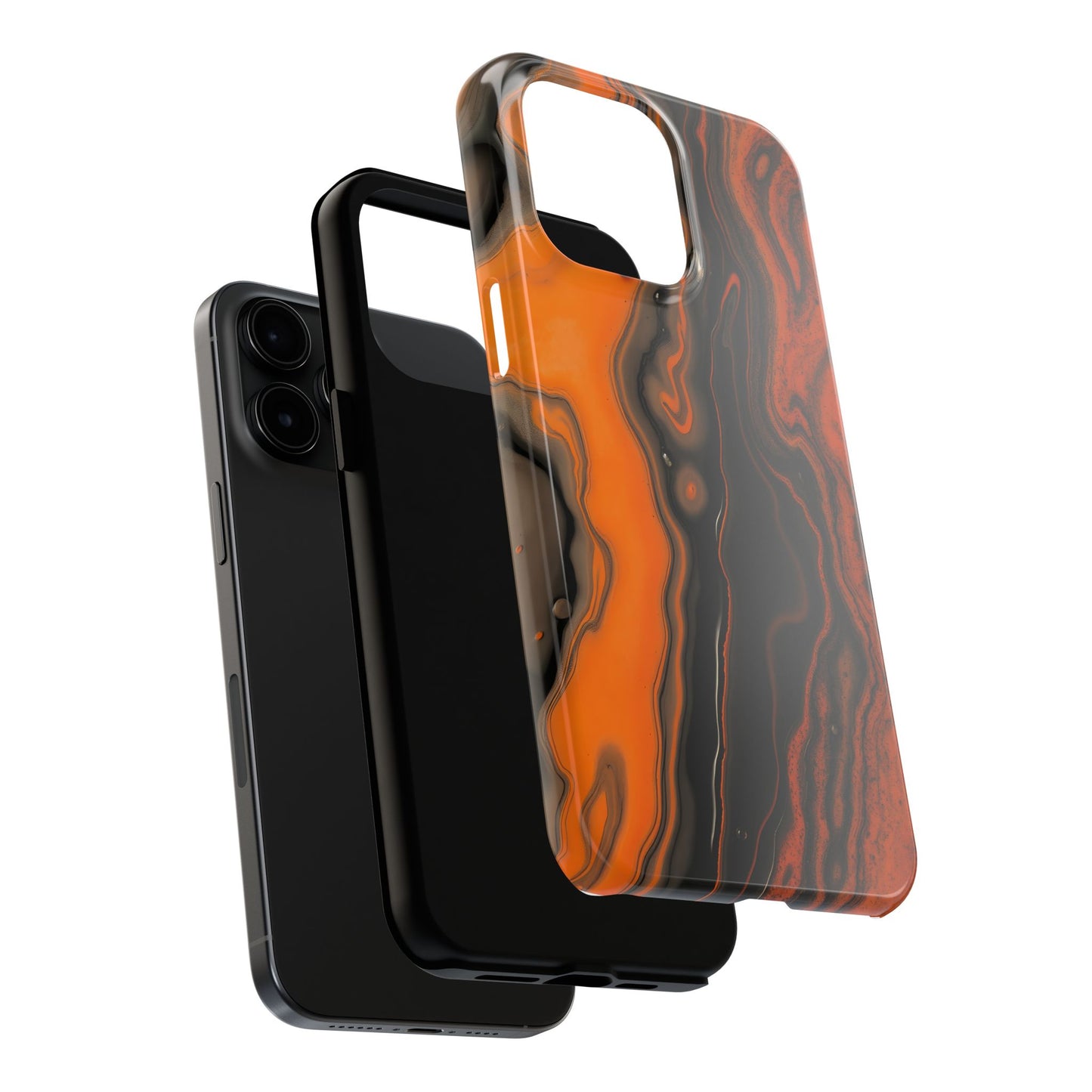 Stylish Tough Phone Case - Bold Black and Orange Metallic Lava Flow Design - for iPhone