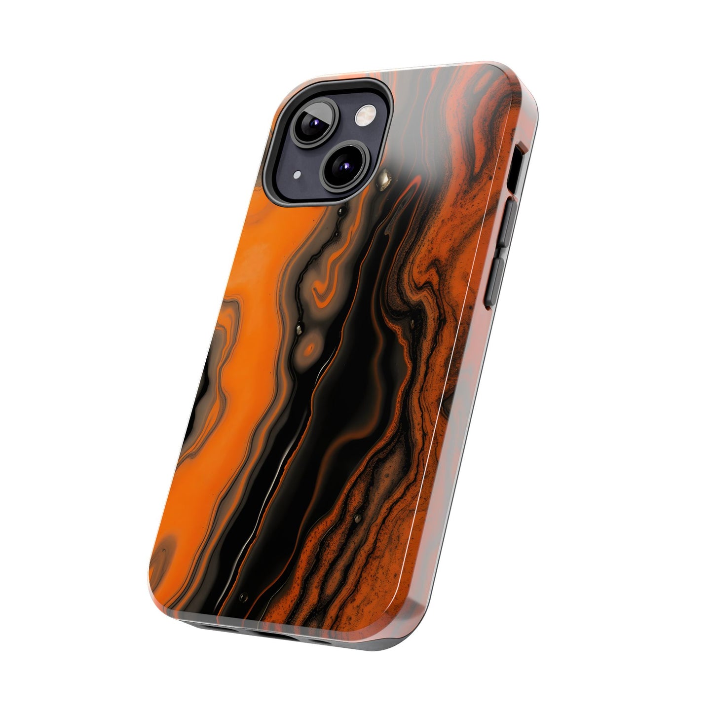 Stylish Tough Phone Case - Bold Black and Orange Metallic Lava Flow Design - for iPhone