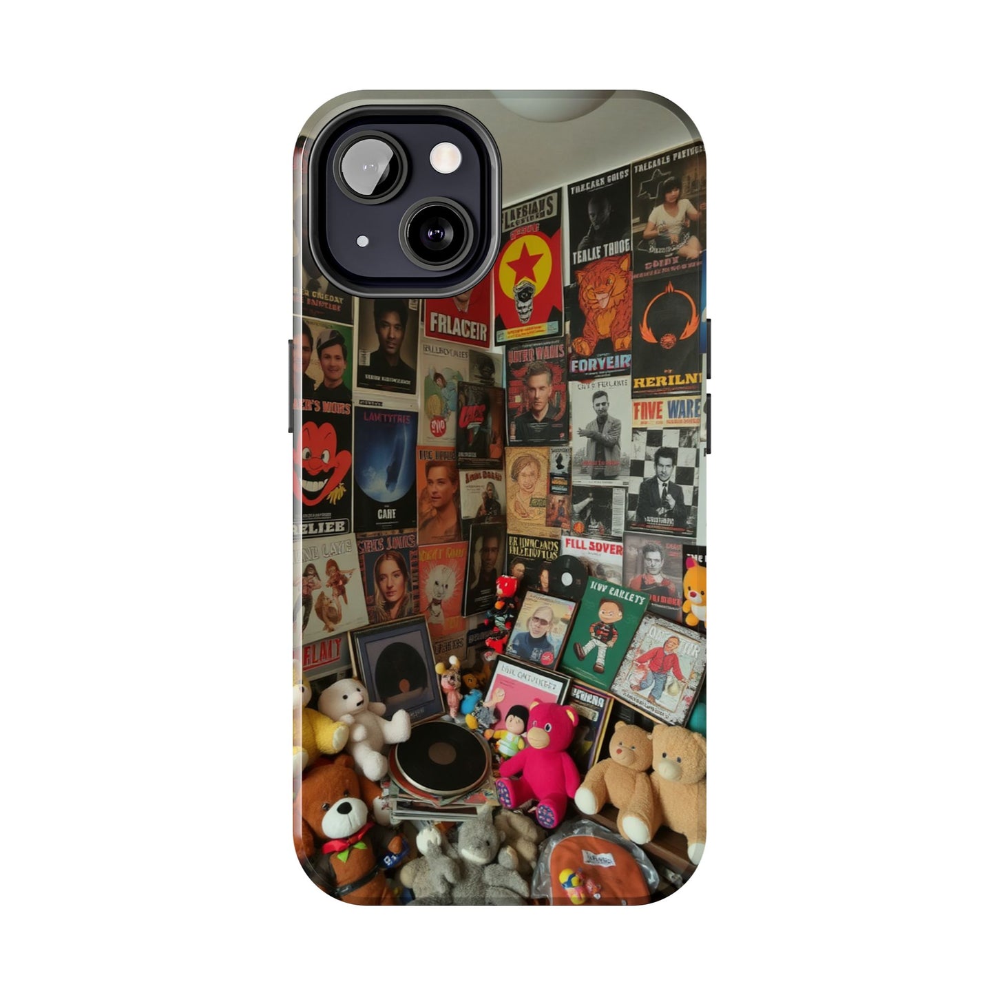 Retro Vibe Tough Phone Case - Vintage Movie Posters & Plush Toys Design