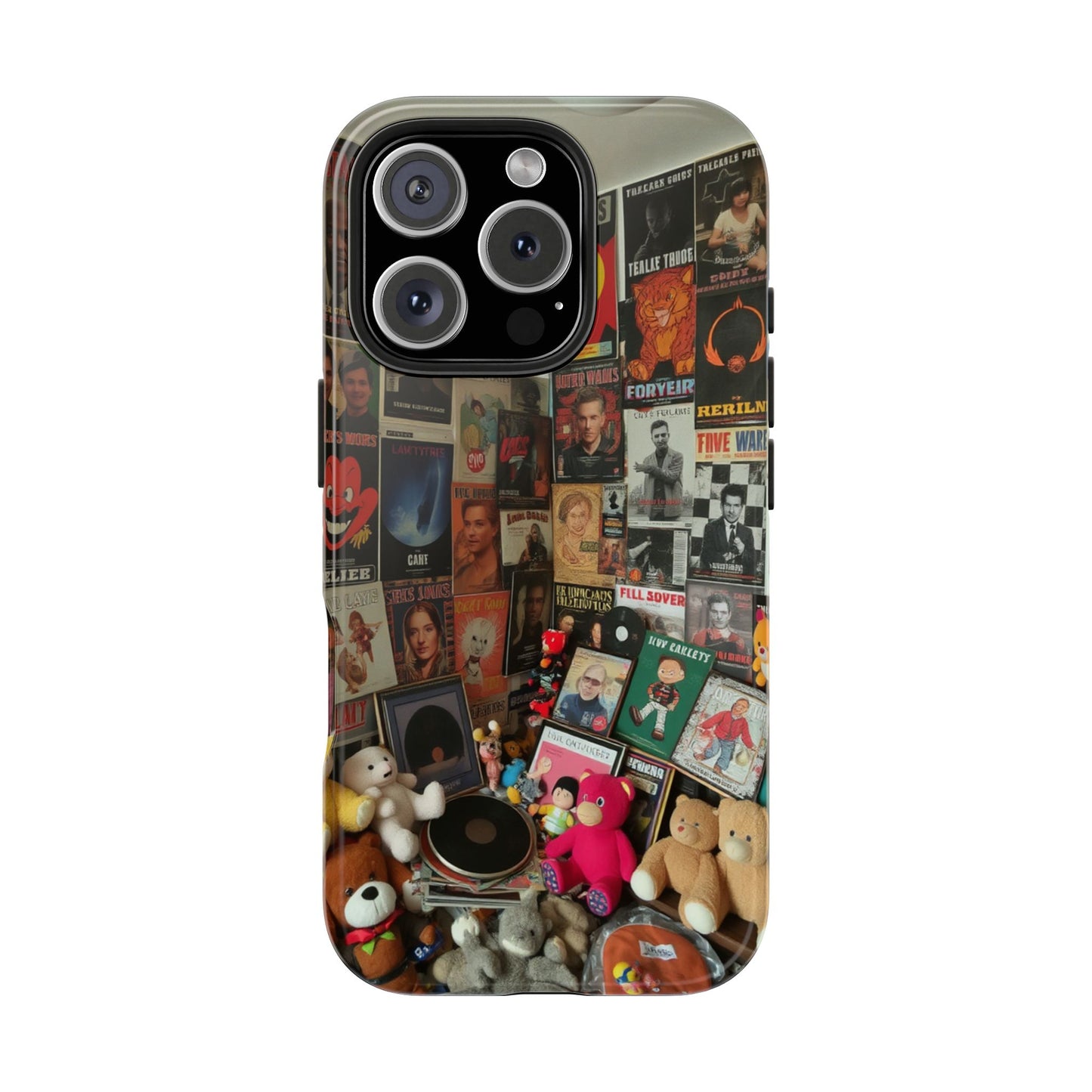 Retro Vibe Tough Phone Case - Vintage Movie Posters & Plush Toys Design