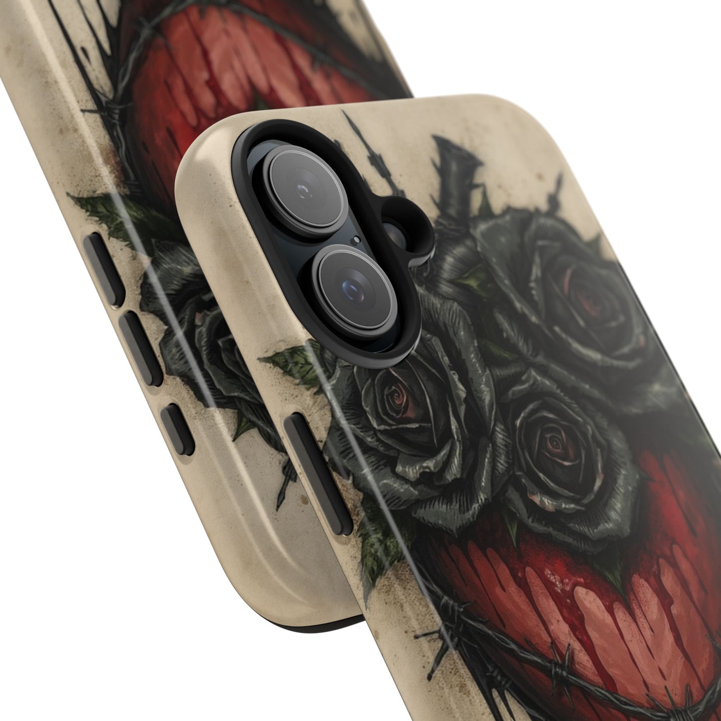 Gothic Heart Phone Case with Roses - Tough & Durable Design