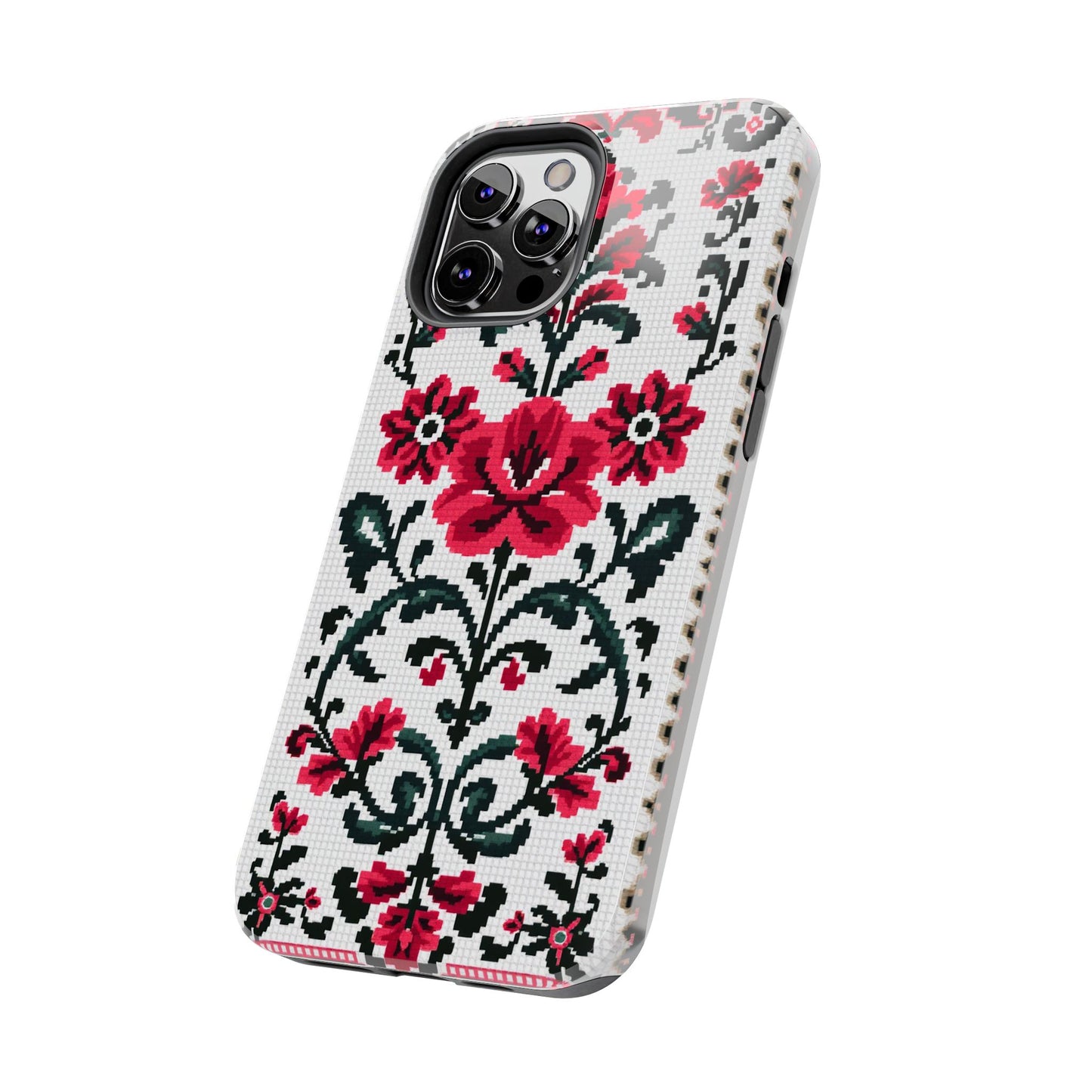 Traditional Floral Knit Tough Phone Cases - Durable Protection with Vintage Style - for iPhone