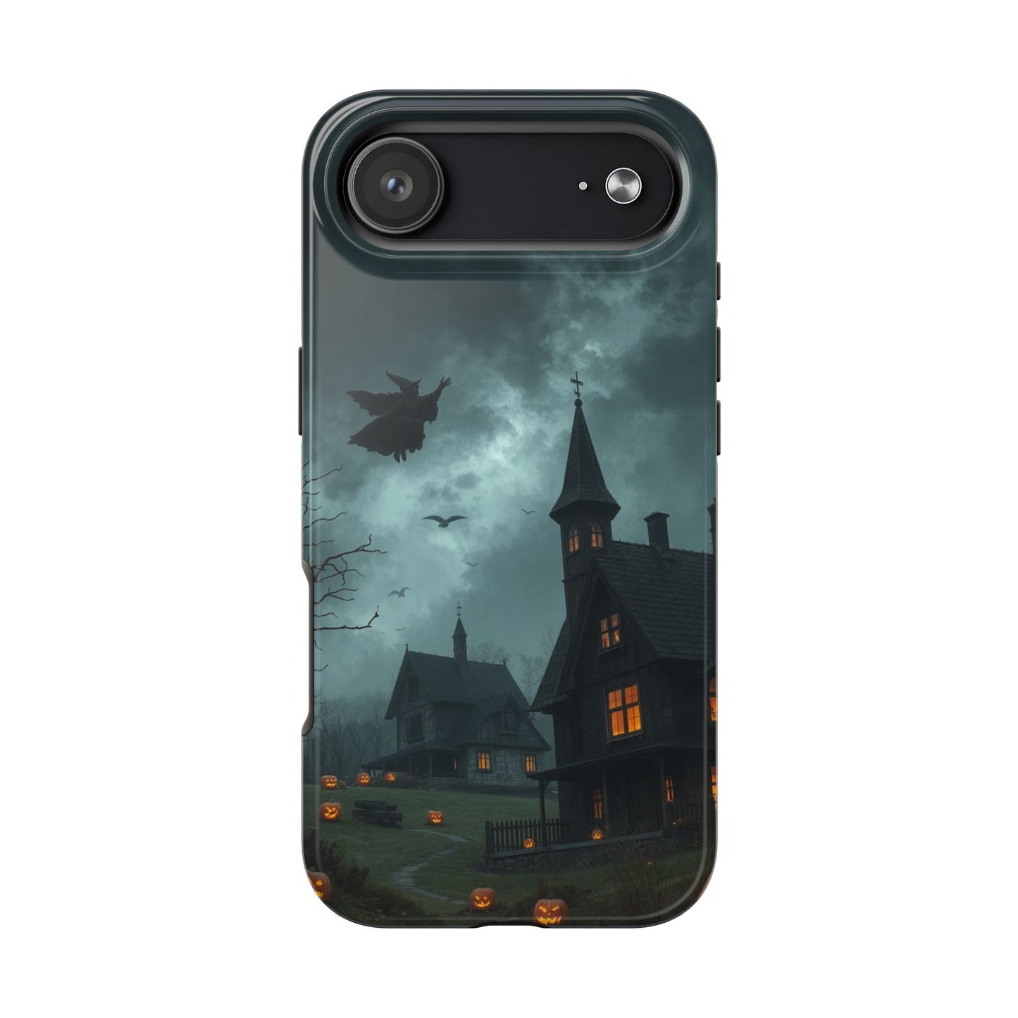 Halloween-Themed Tough Phone Case with Spooky House Design
