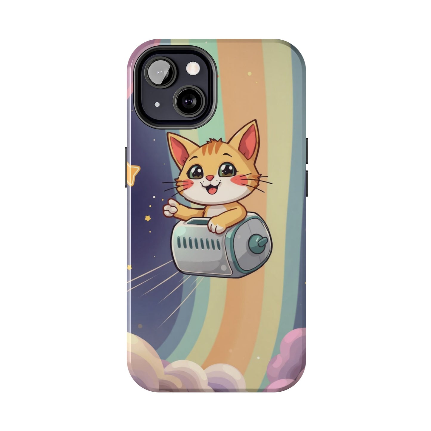 Cute Cat Rocket Phone Case - Vibrant and Playful Tough Case