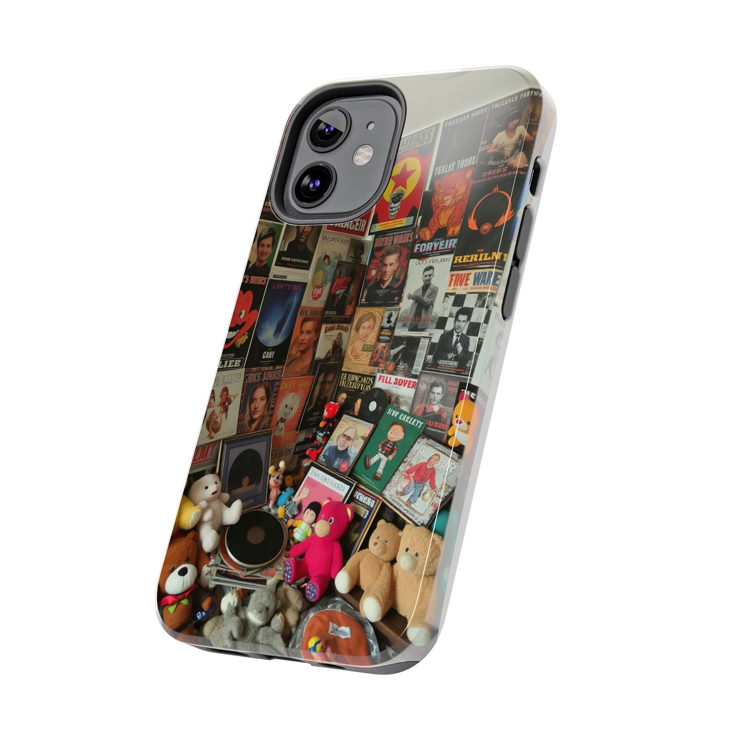 Retro Vibe Tough Phone Case - Vintage Movie Posters & Plush Toys Design