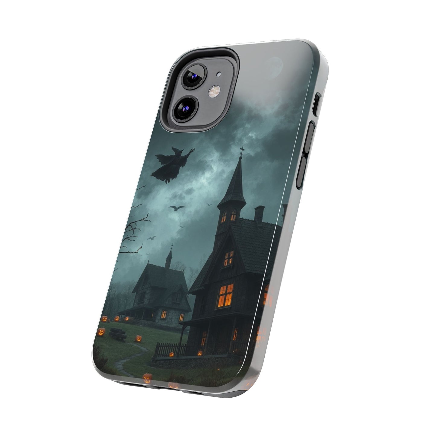 Halloween-Themed Tough Phone Case with Spooky House Design