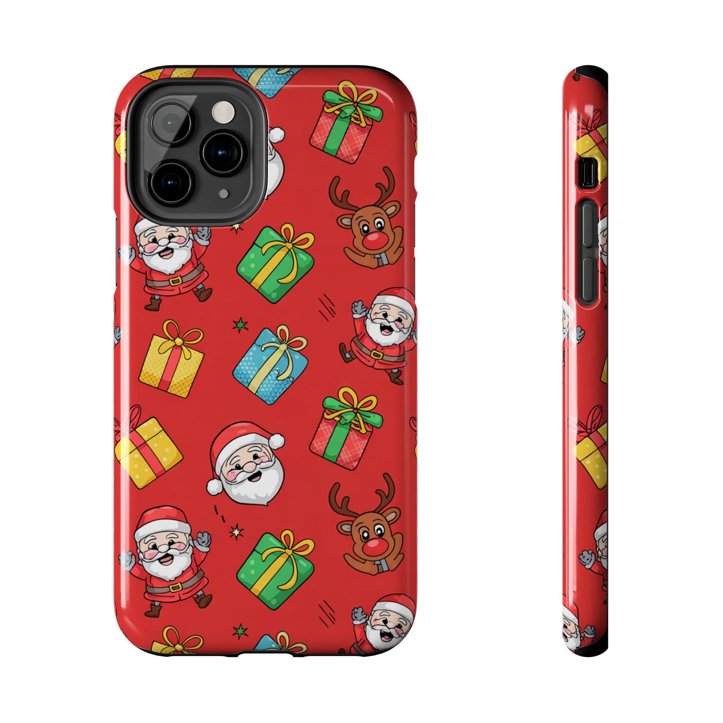 Festive Santa and Reindeer Tough Phone Case - Christmas Holiday Design