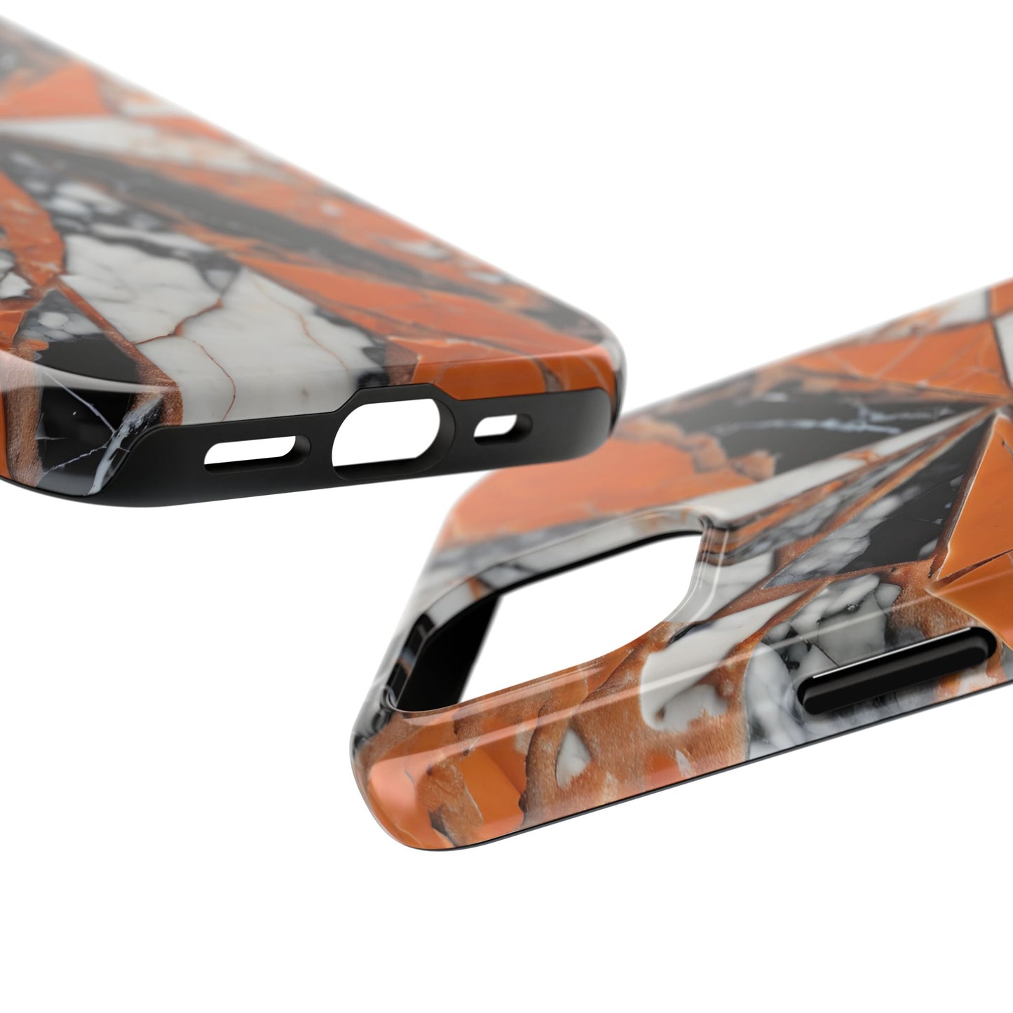 Shattered Pieces Marble Black and Orange Tough Phone Case - for iPhone