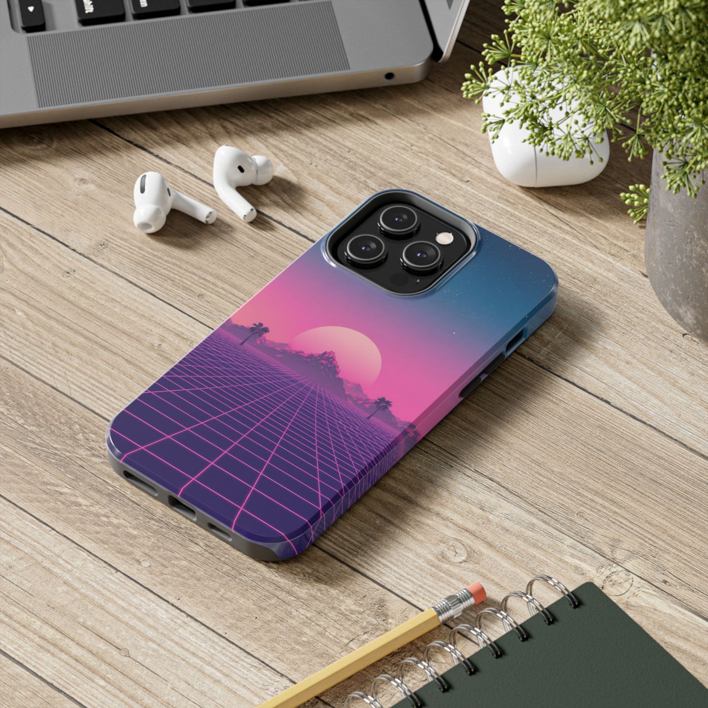 Retro Aesthetic Tough Phone Case - Vibrant Sunset Design