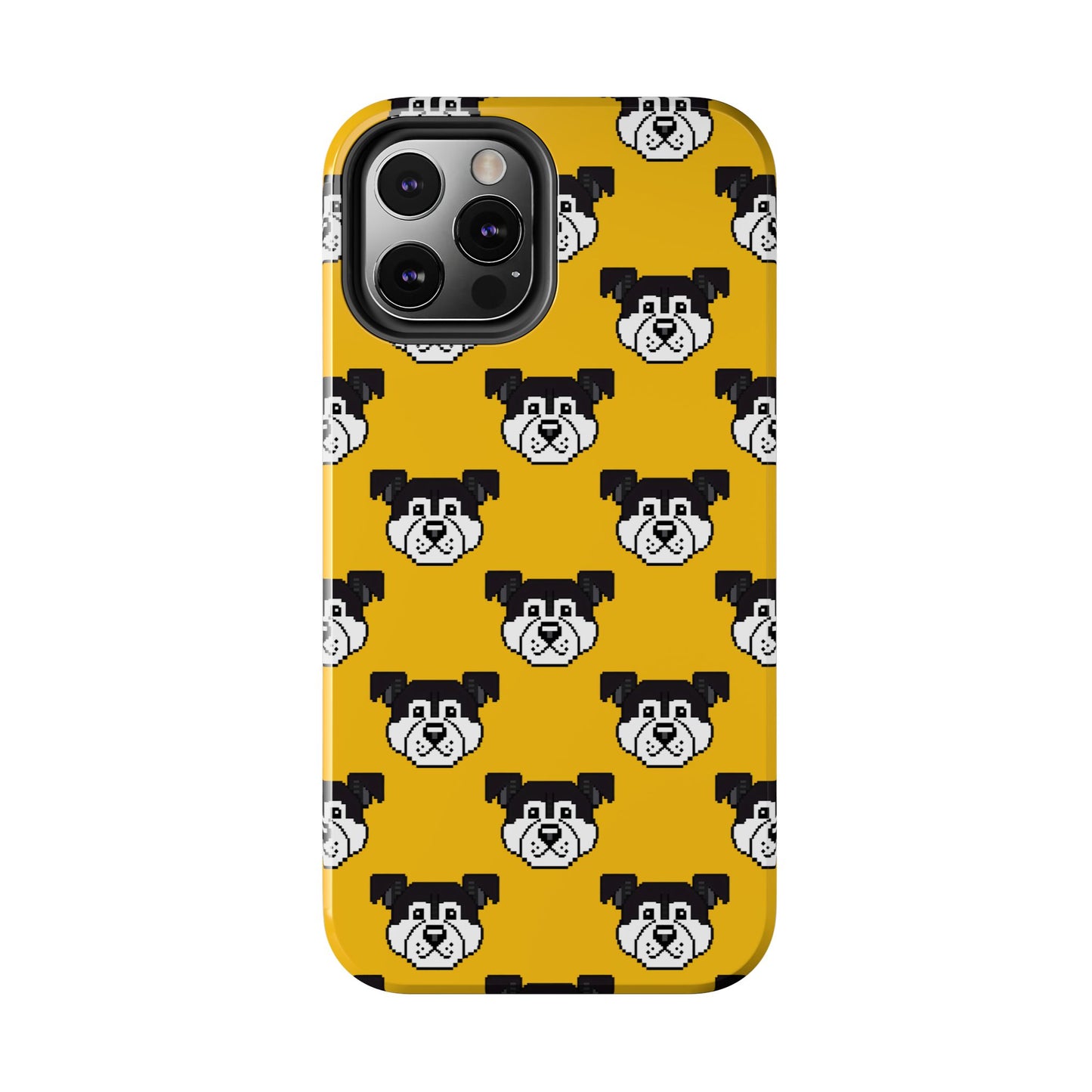 Playful Dog Pattern Tough Phone Case for Pet Lovers - Pixel Art Dog Yellow Background - for iPhone