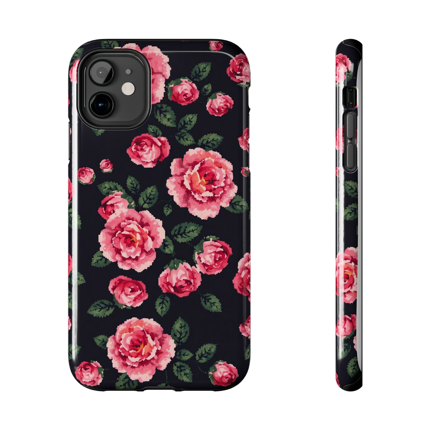 Pixelated Floral Tough Phone Case - Elegant Rose Design for Protection & Style - for iPhone