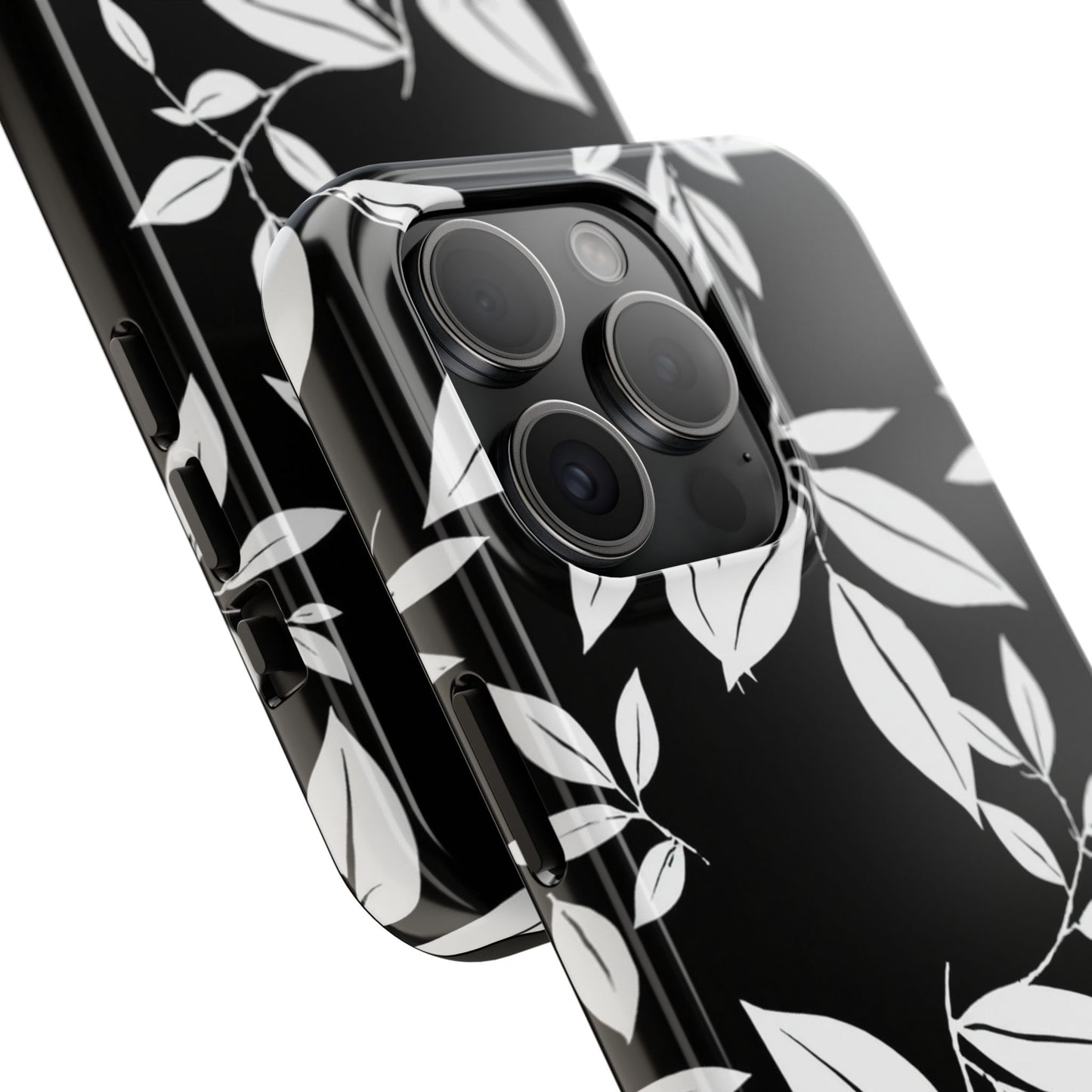 Chic Floral Tough Phone Case - Elegant Black & White Design for Stylish Protection