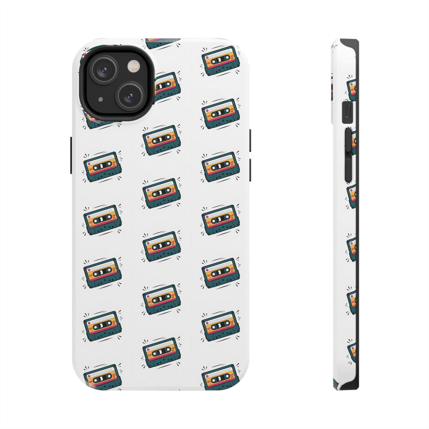 Retro Cassette Tape Phone Case Pattern - White