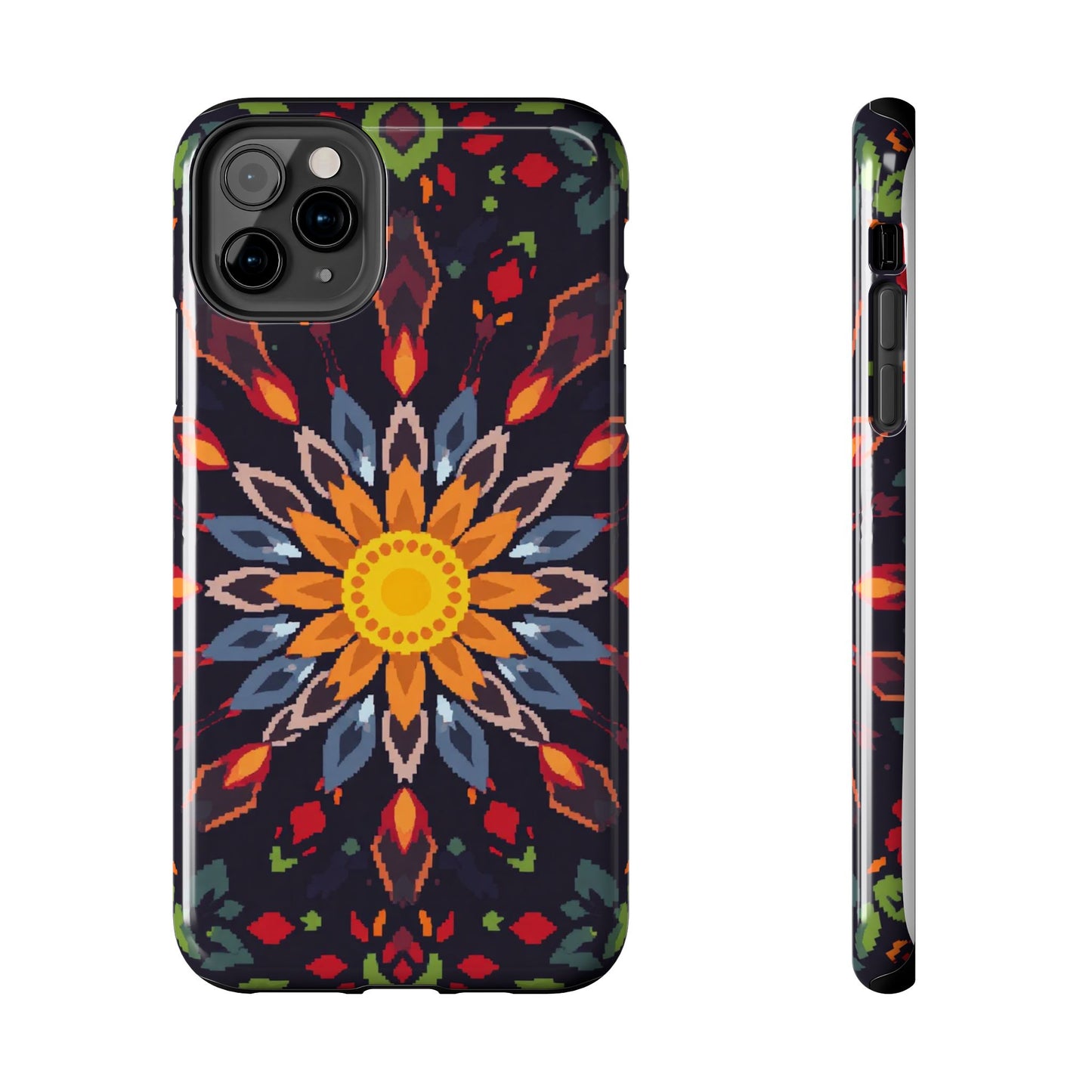 Pixel Art Floral Tough Phone Case - Pixelated Mandala Design for iPhone