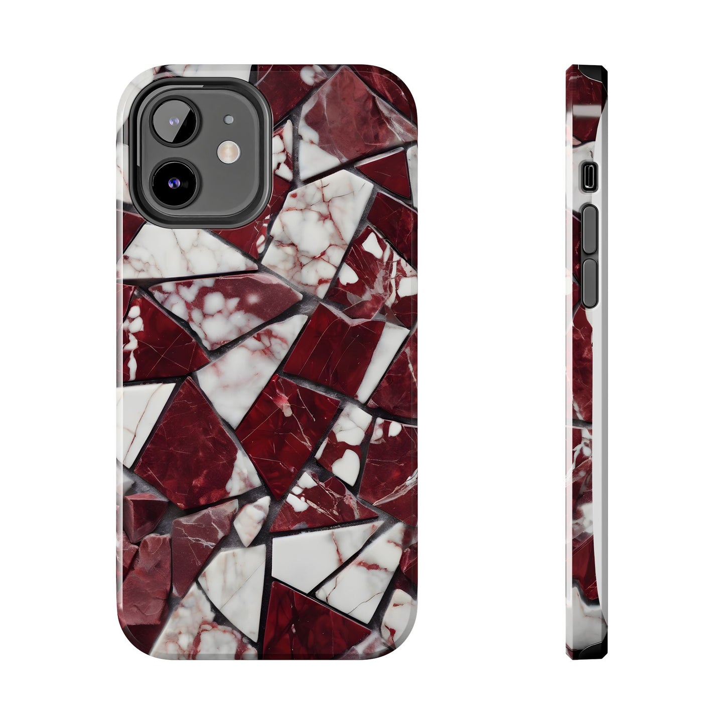 Shattered Dark Red Marble Pattern Tough Phone Case - Durable & Stylish Protection for iPhone