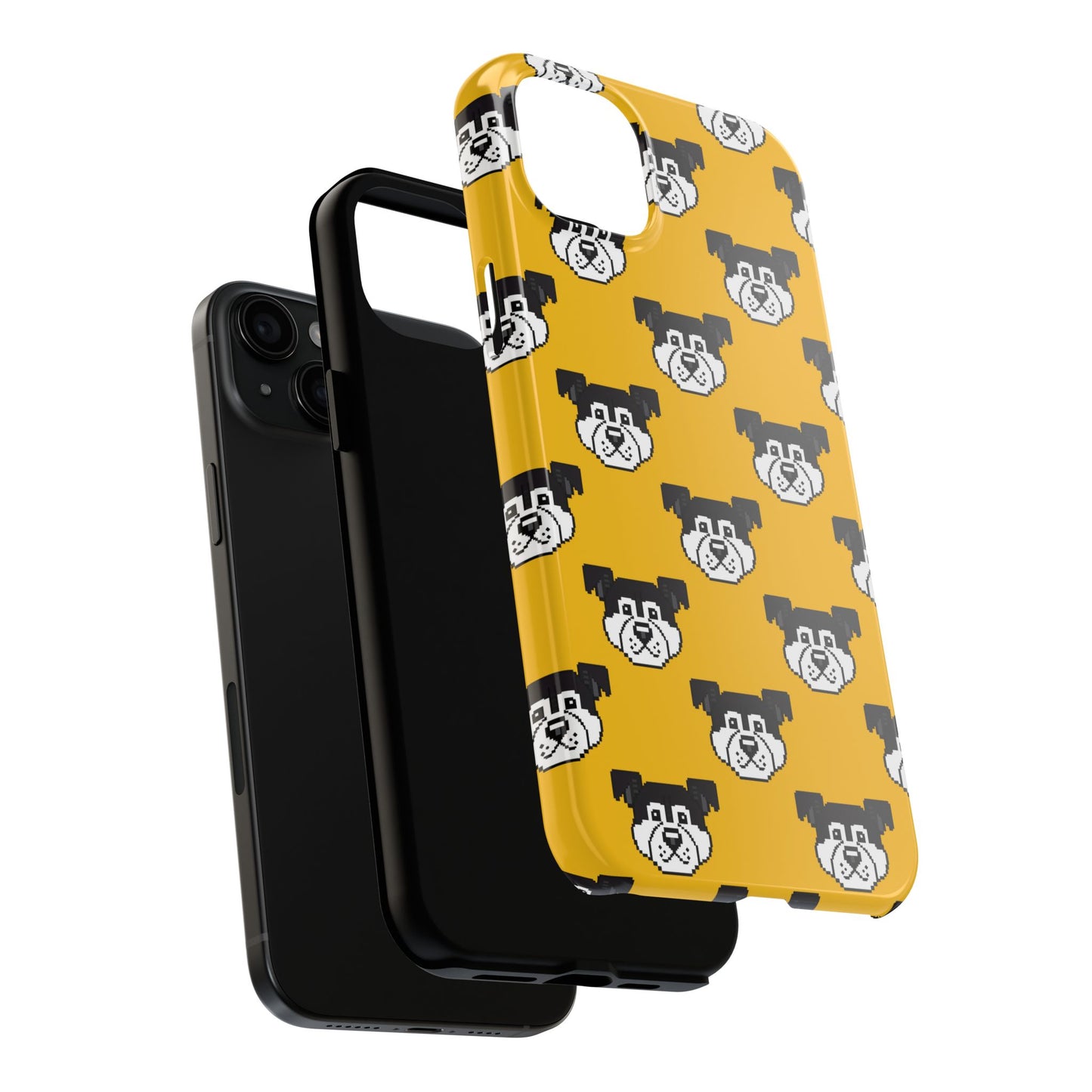 Playful Dog Pattern Tough Phone Case for Pet Lovers - Pixel Art Dog Yellow Background - for iPhone