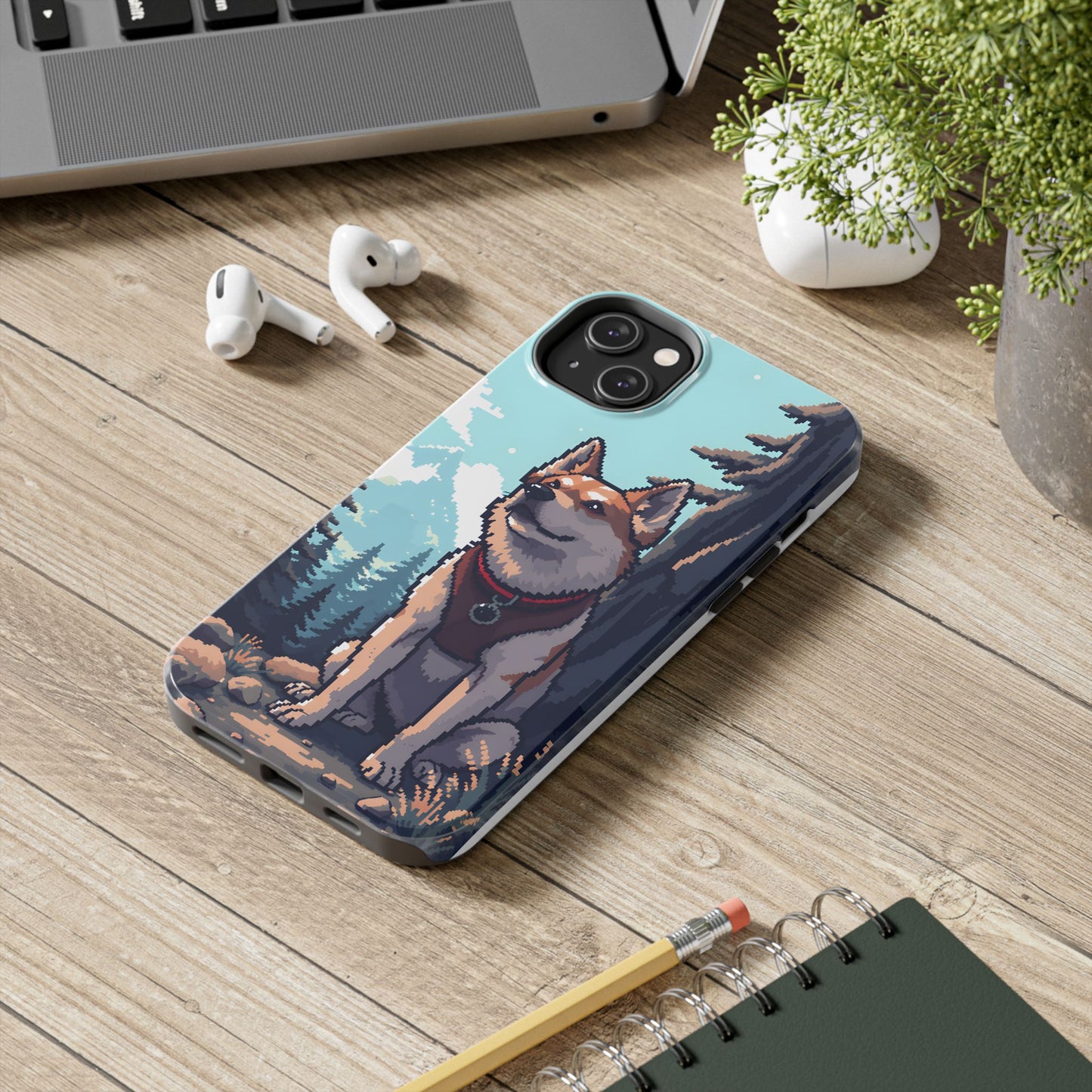 Retro Dog Adventure Tough Phone Case - Pixel Art Shiba Inu Design - for iPhone