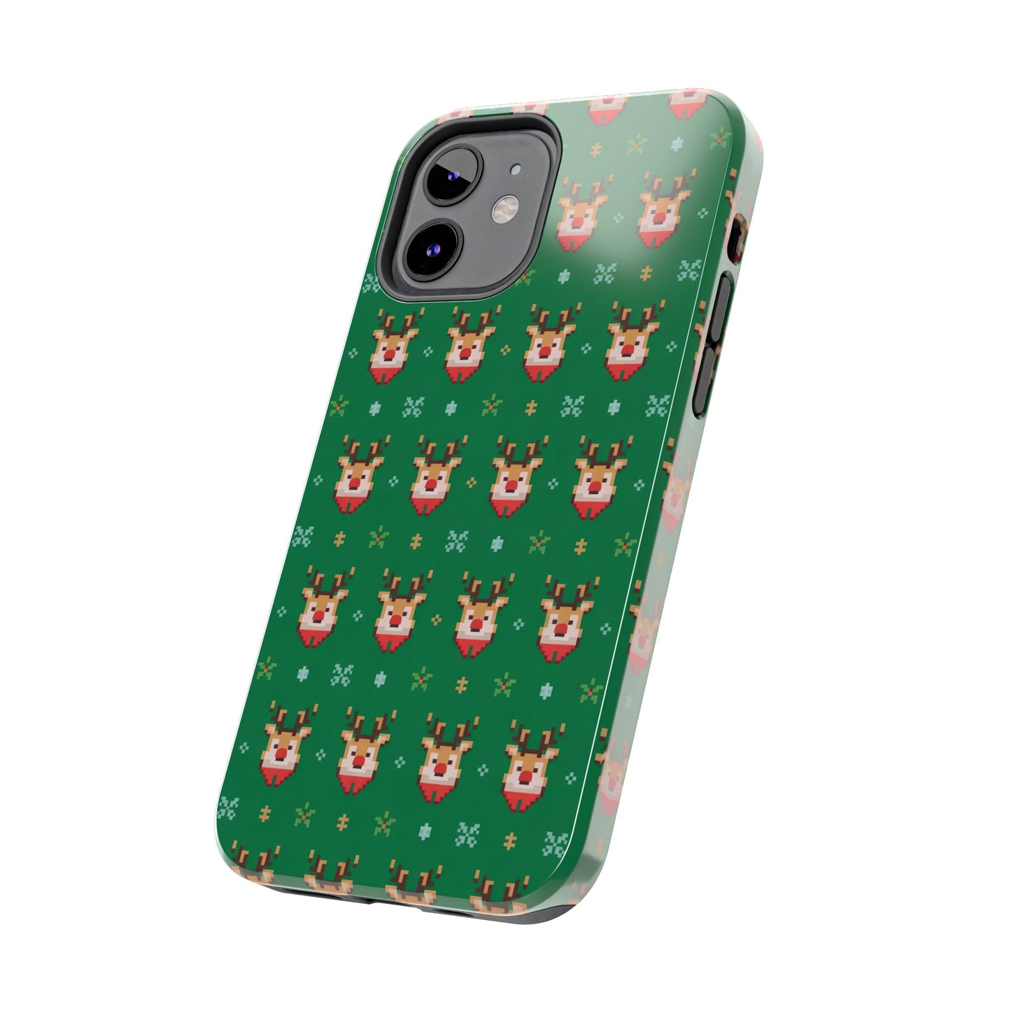 Pixel Art Christmas Rudolf Pattern Phone Case Green