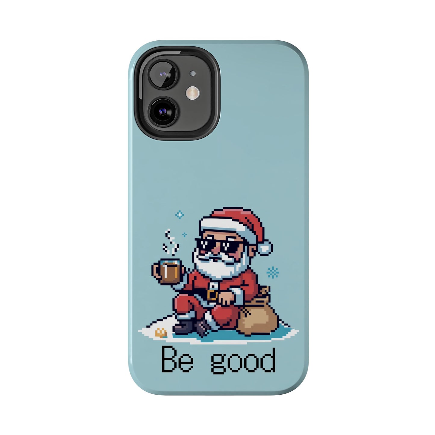 Pixel Art Santa Claus iPhone Case - Festive Tough Case with 'Be Good' Design