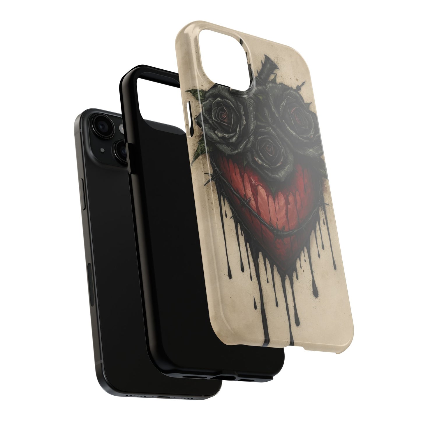 Gothic Heart Phone Case with Roses - Tough & Durable Design