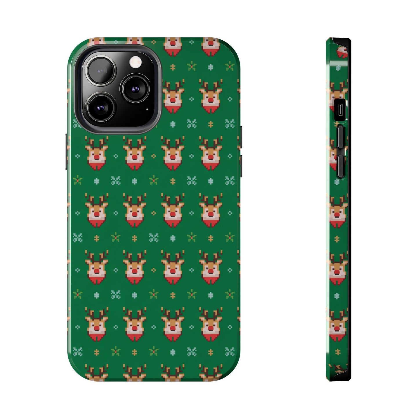Pixel Art Christmas Rudolf Pattern Phone Case Green