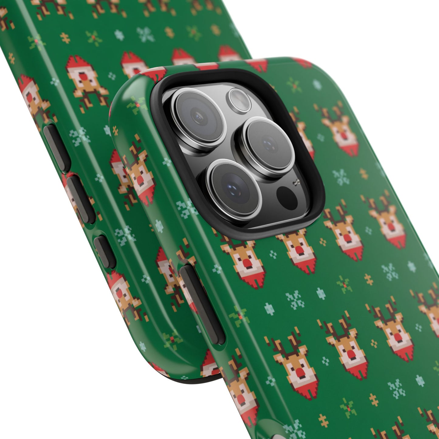 Pixel Art Christmas Rudolf Pattern Phone Case Green