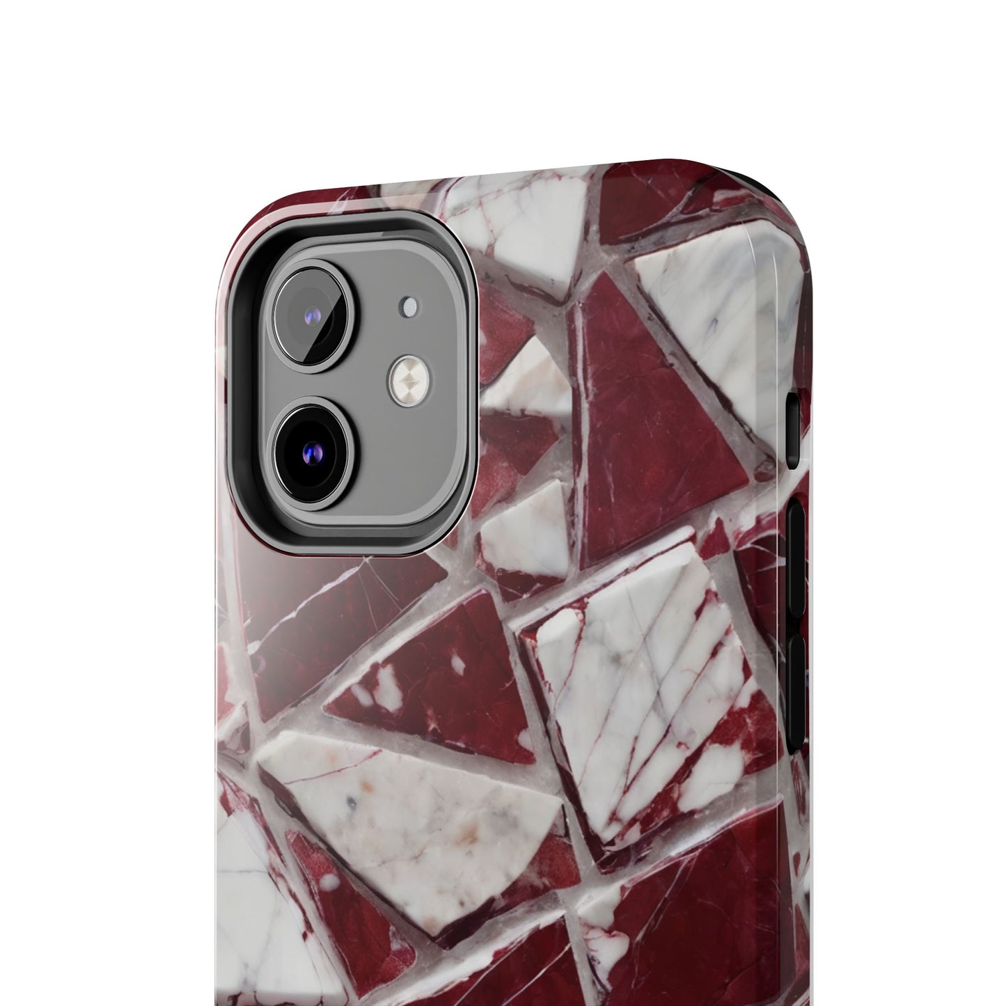 Elegant Red Pieces Marble Pattern Tough Phone Case - Stylish Protection for iPhone