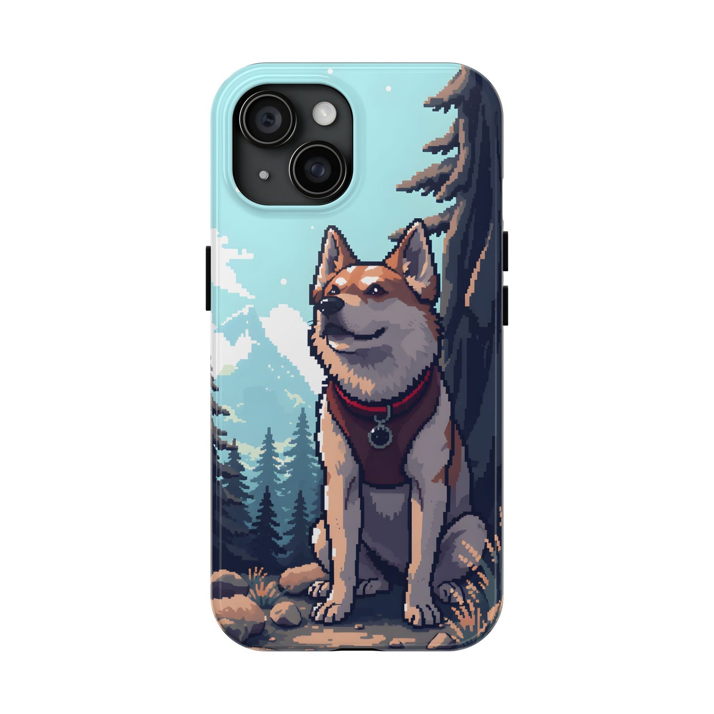 Retro Dog Adventure Tough Phone Case - Pixel Art Shiba Inu Design - for iPhone