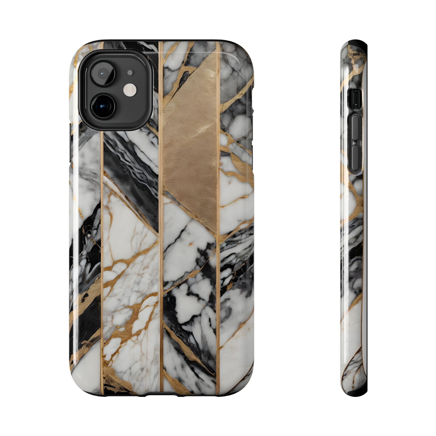 Marble Lines Tough Phone Case with Gold Accents - for iPhone