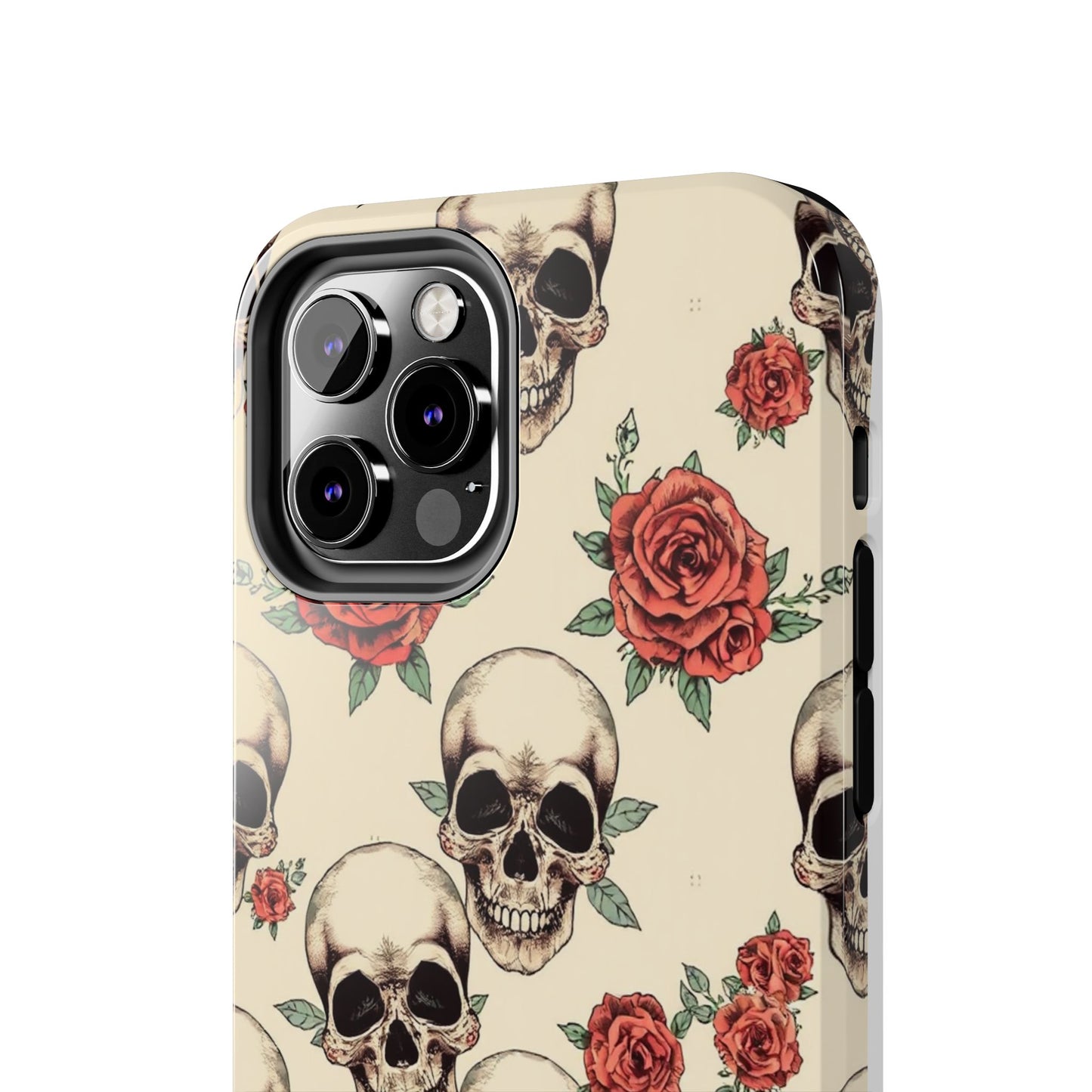 Tough Phone Case with Skull and Rose Design - Edgy Floral iPhone Protection